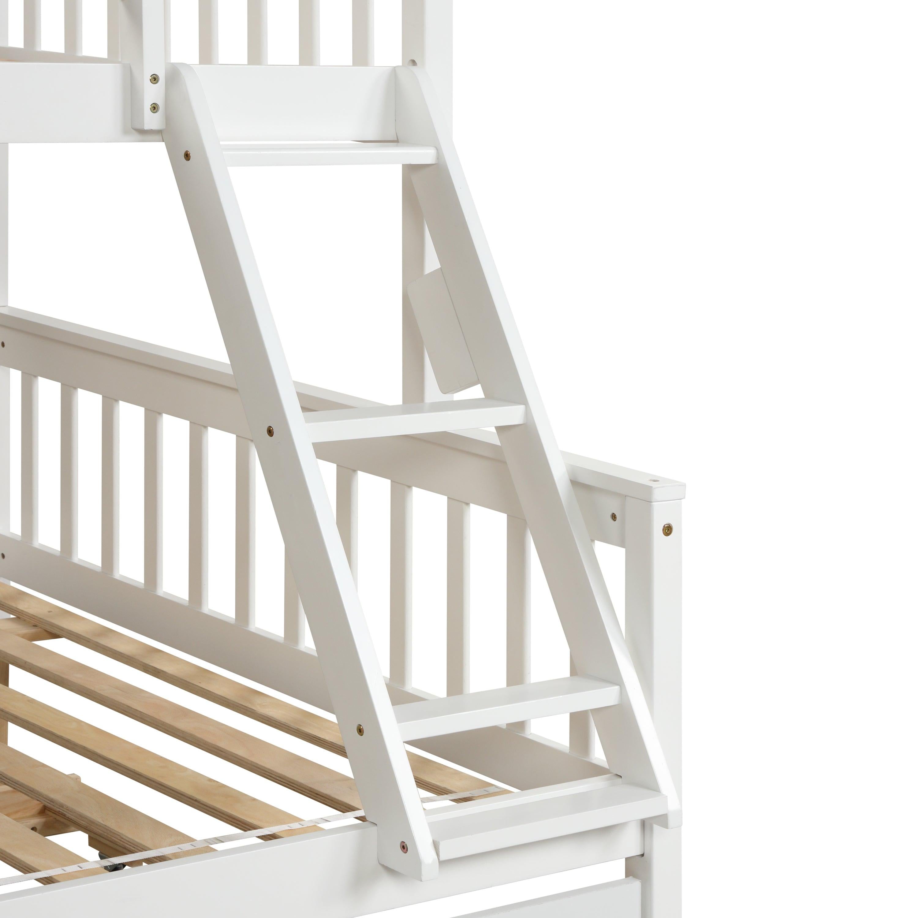 Twin over Full Convertible Bunk Bed with Lader, Safety Rails and Twin Size Trundle - White