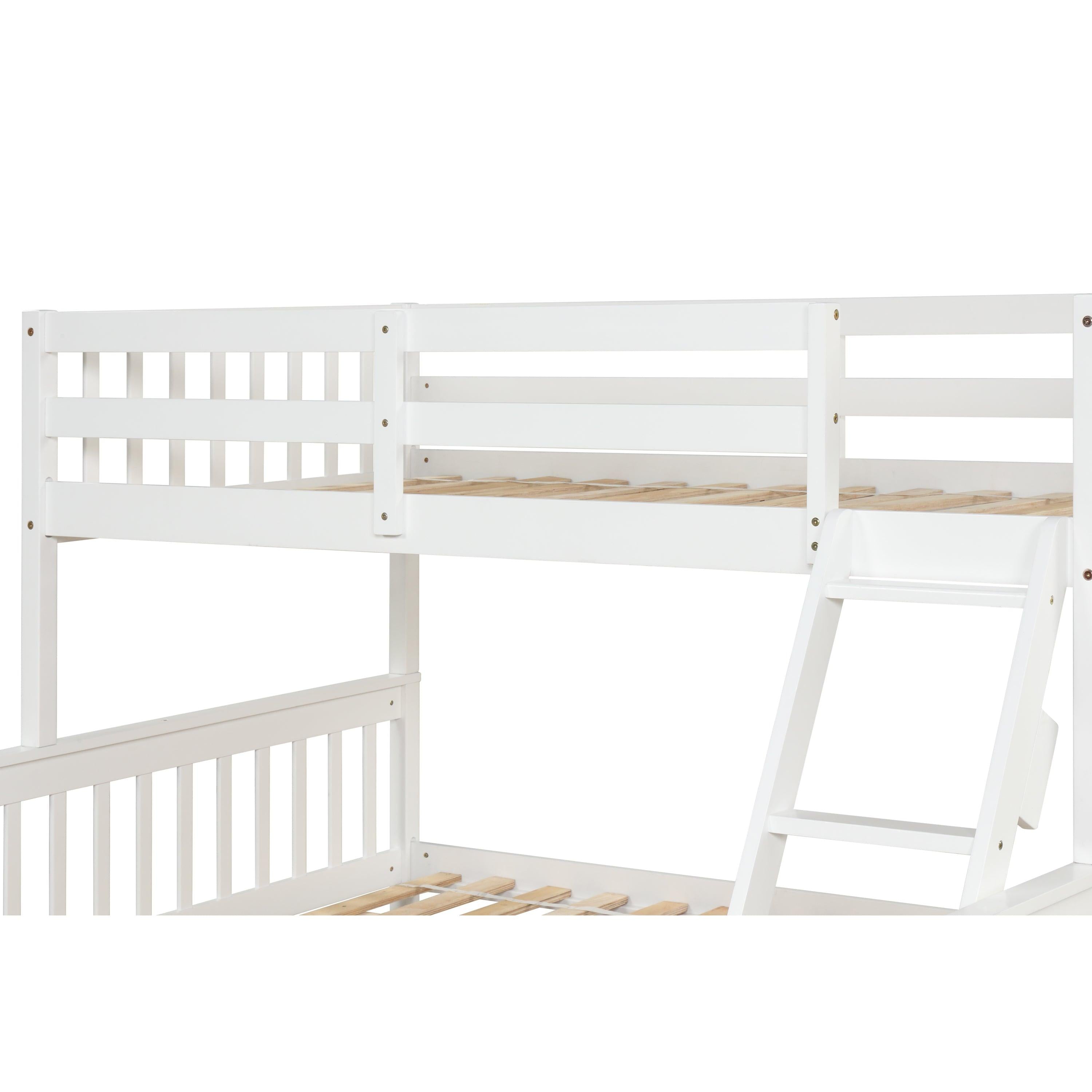 Twin over Full Convertible Bunk Bed with Lader, Safety Rails and Twin Size Trundle - White