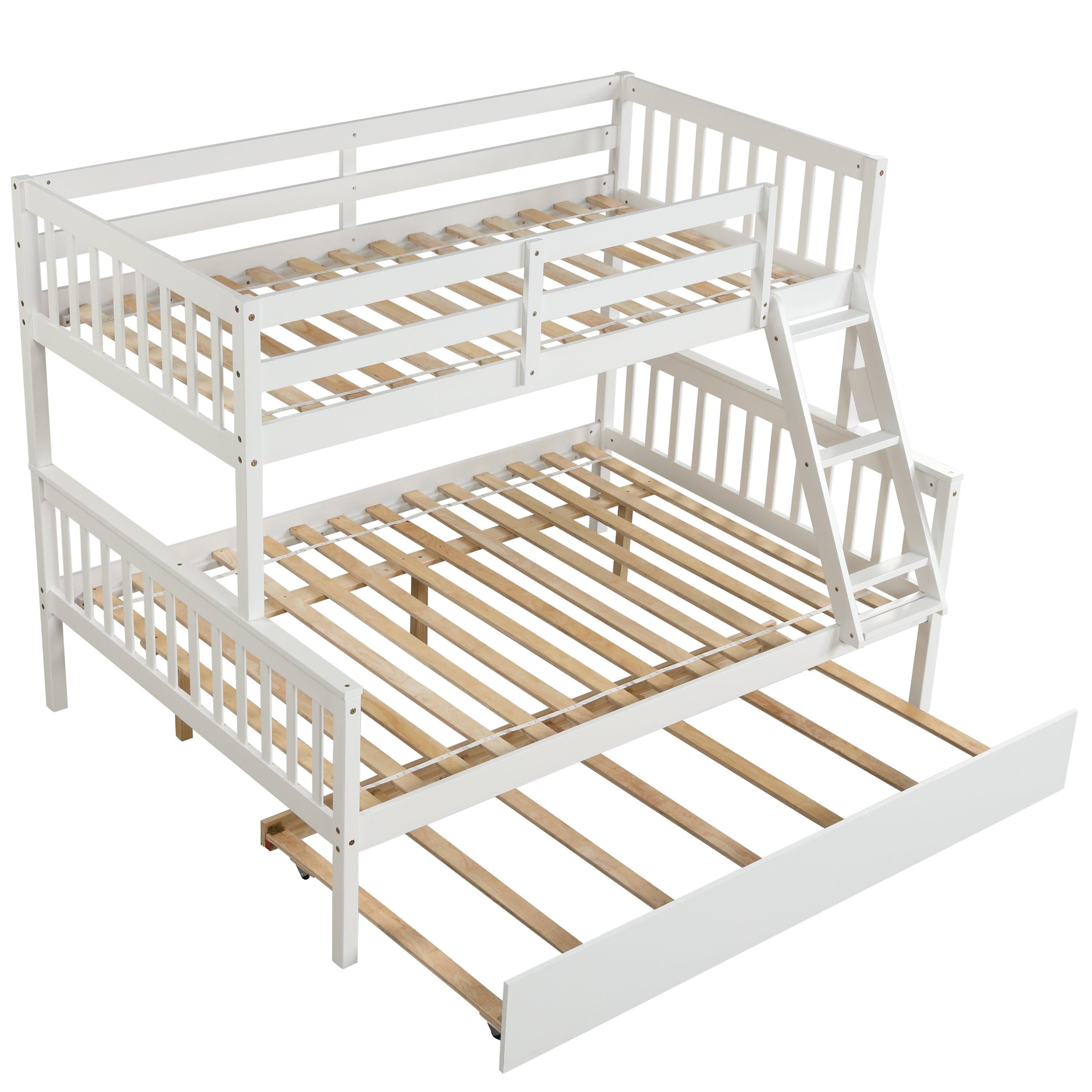 Twin over Full Convertible Bunk Bed with Lader, Safety Rails and Twin Size Trundle - White