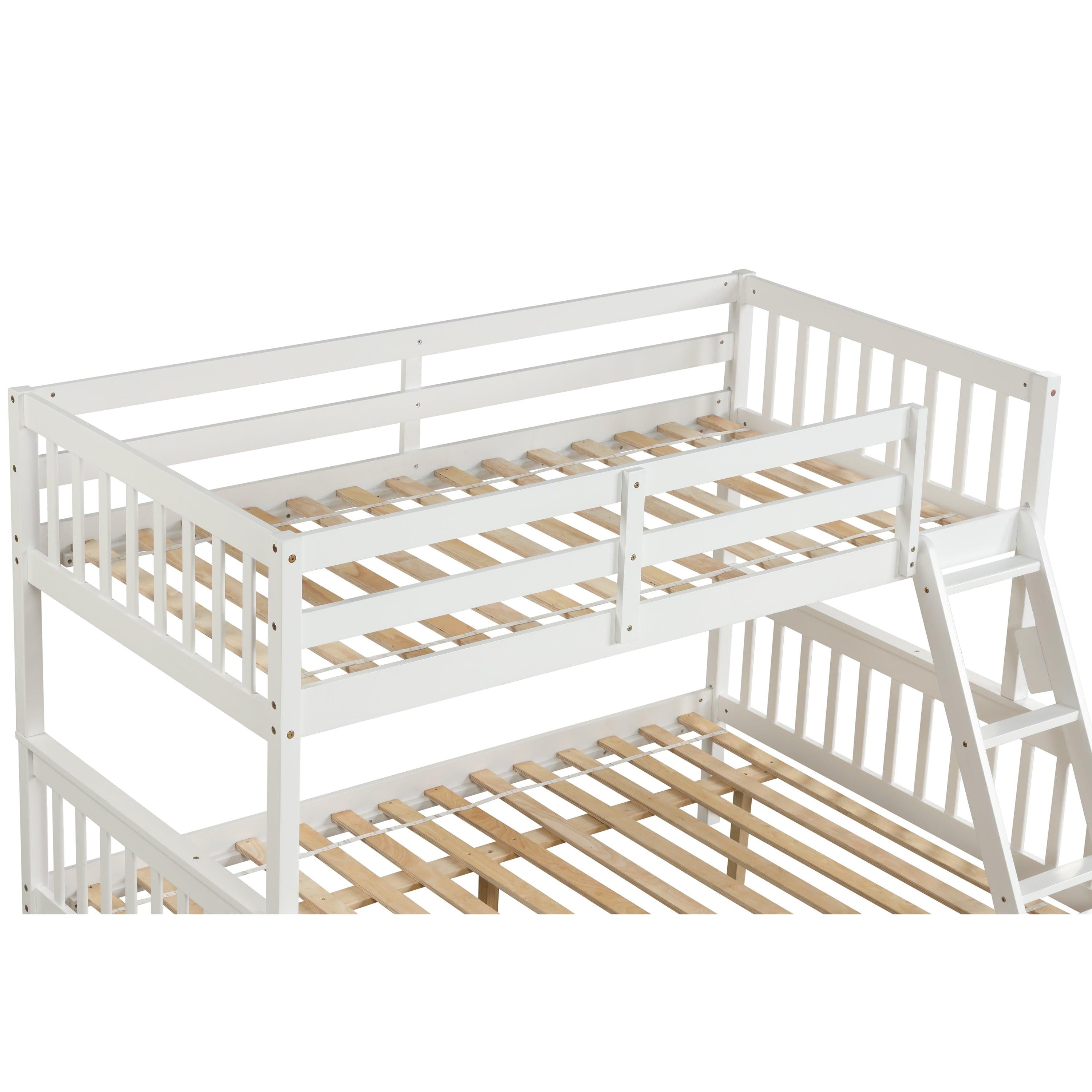 Twin over Full Convertible Bunk Bed with Lader, Safety Rails and Twin Size Trundle - White