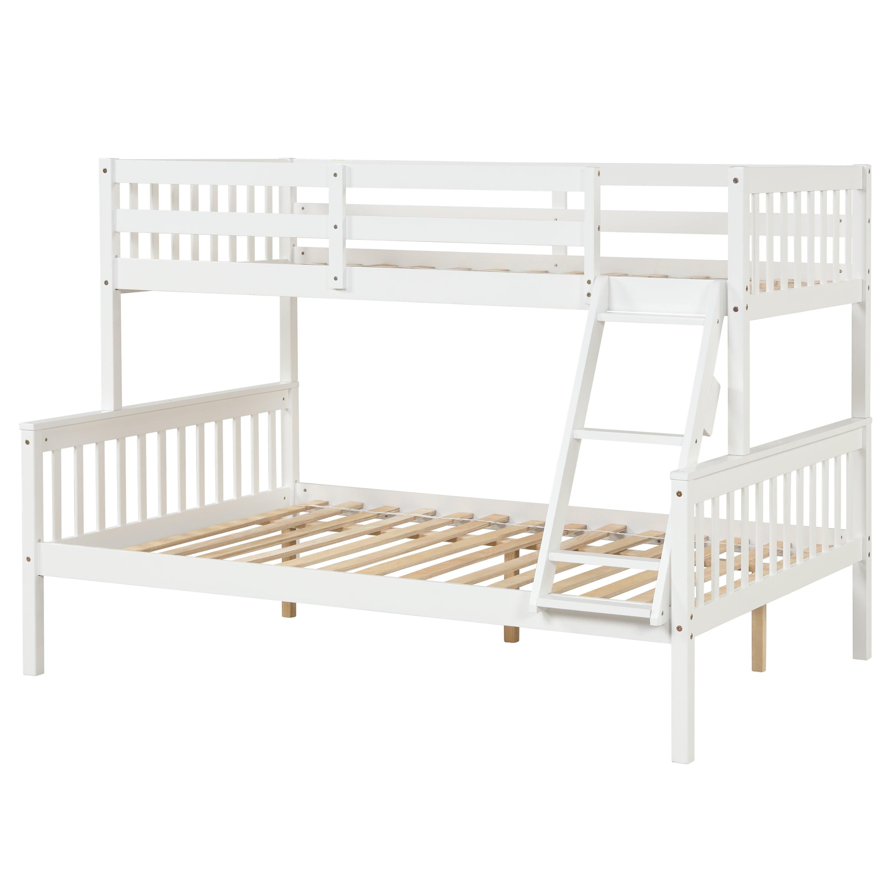 Twin over Full Convertible Bunk Bed with Lader, Safety Rails and Twin Size Trundle - White