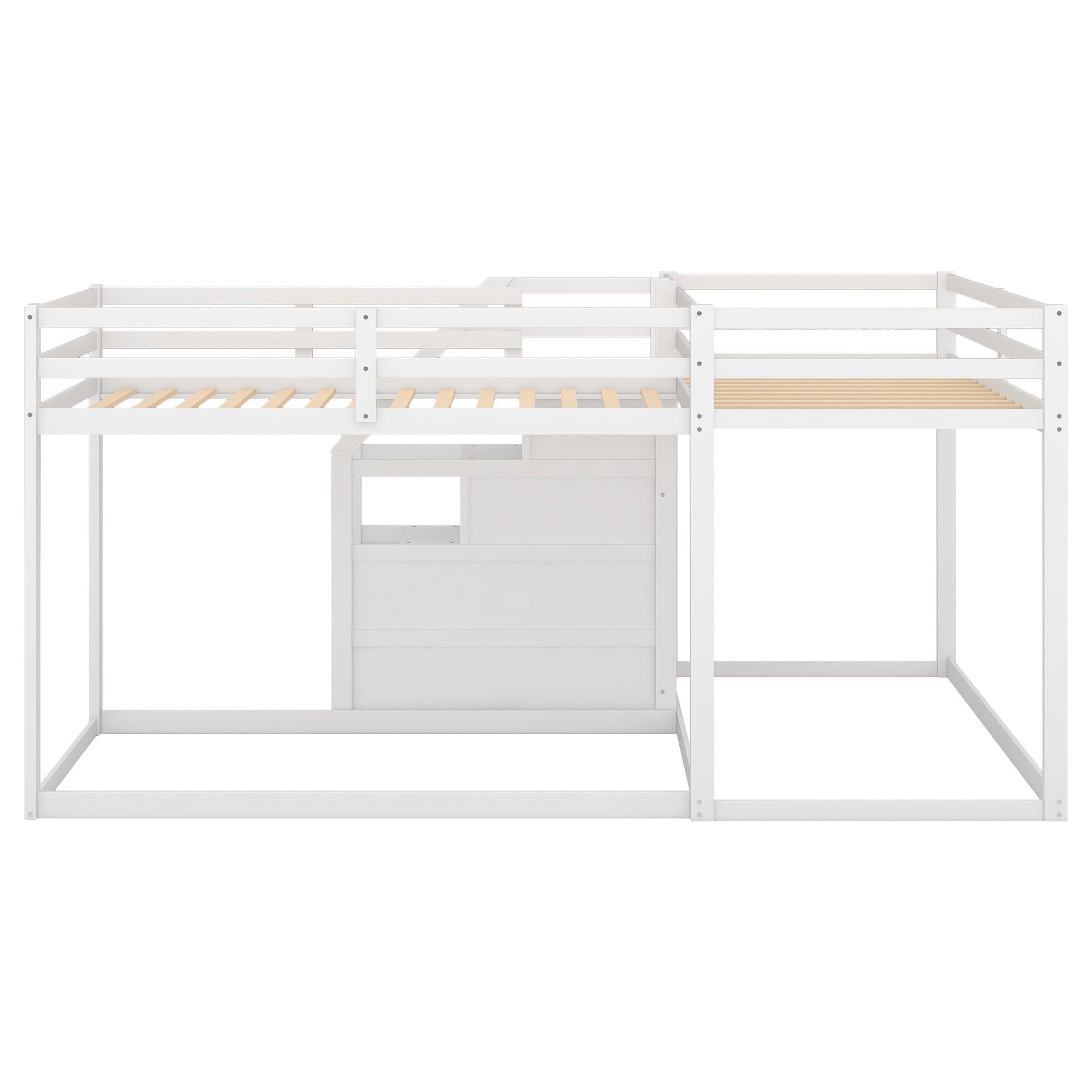 Twin over Twin L-Shaped Bunk Bed withStorage Staircase - White