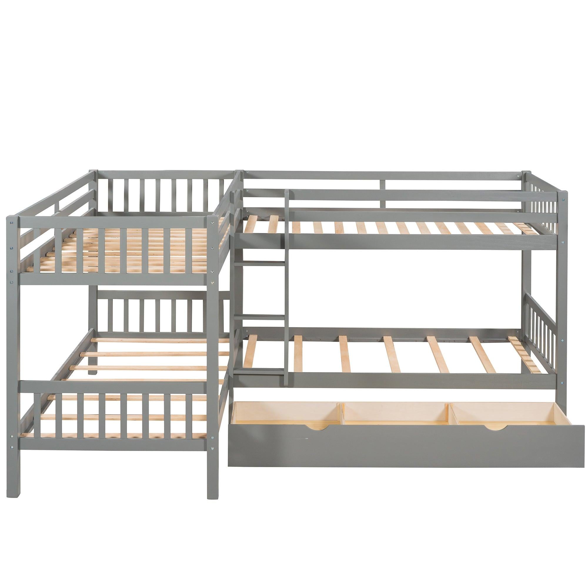 Twin over Twin L-Shaped Bunk Bed with Drawers - Gray