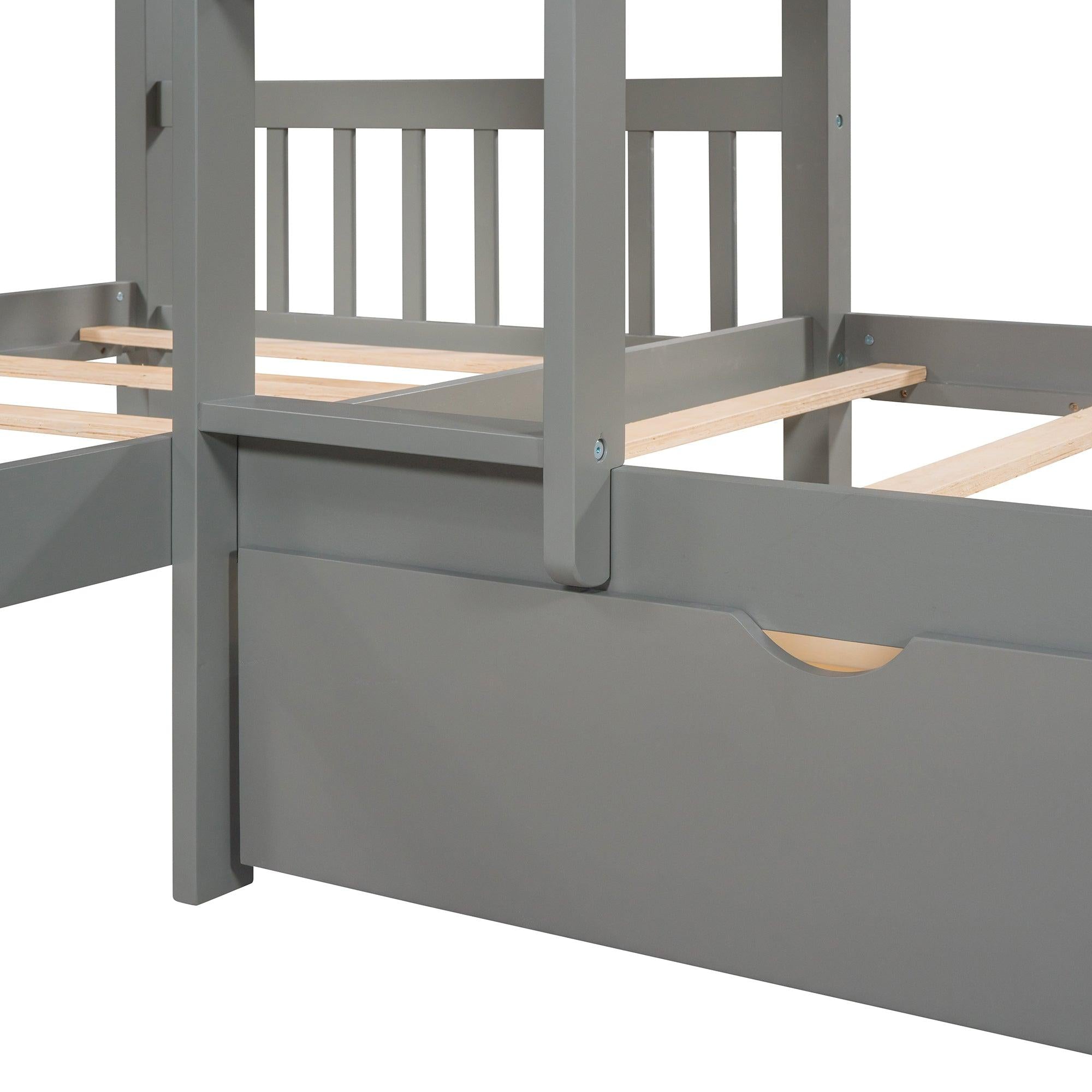 Twin over Twin L-Shaped Bunk Bed with Drawers - Gray