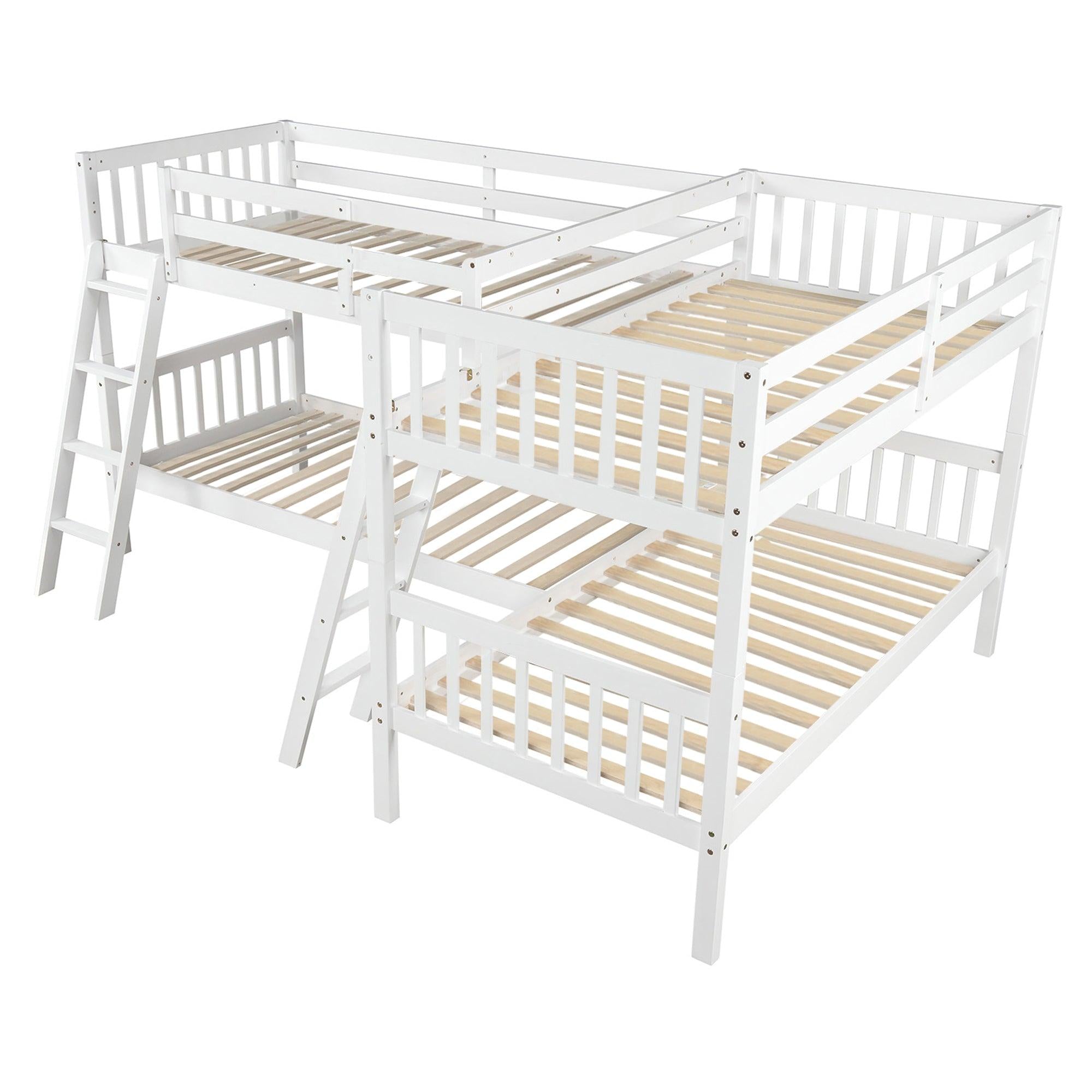 Twin over Twin L-Shaped Bunk Bed with Ladders - Gray