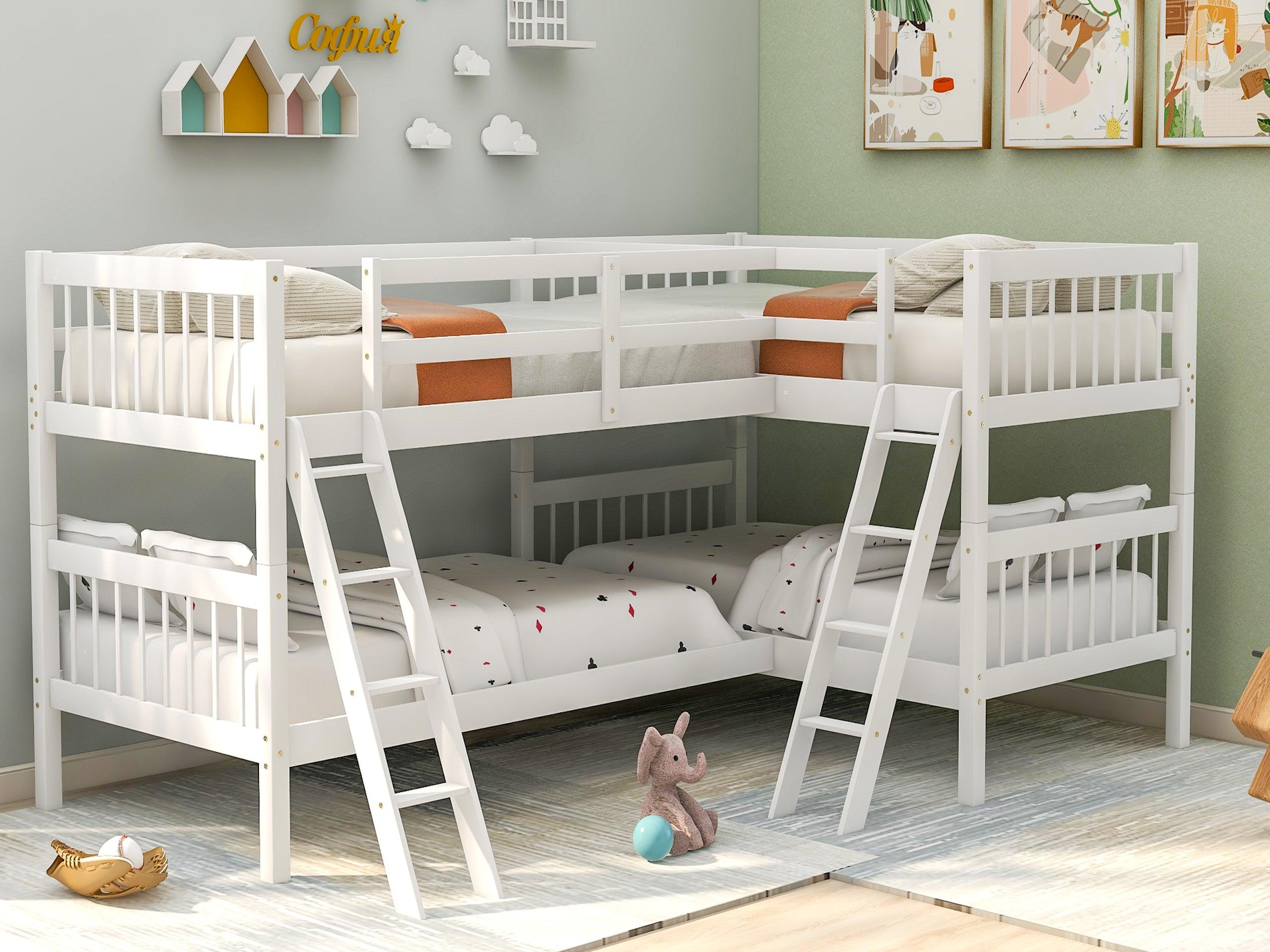 Twin over Twin L-Shaped Bunk Bed with Ladders - Gray image