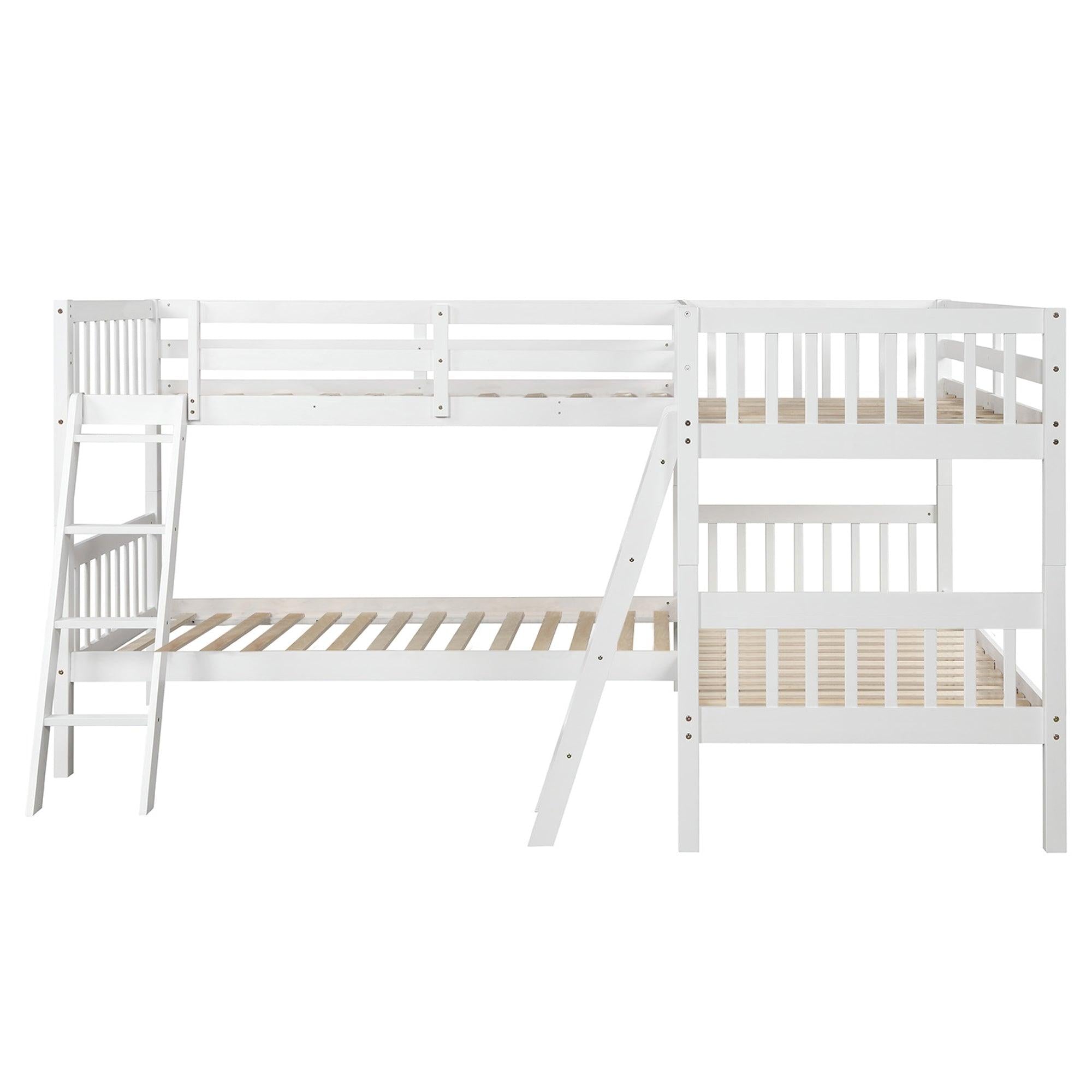 Twin over Twin L-Shaped Bunk Bed with Ladders - Gray