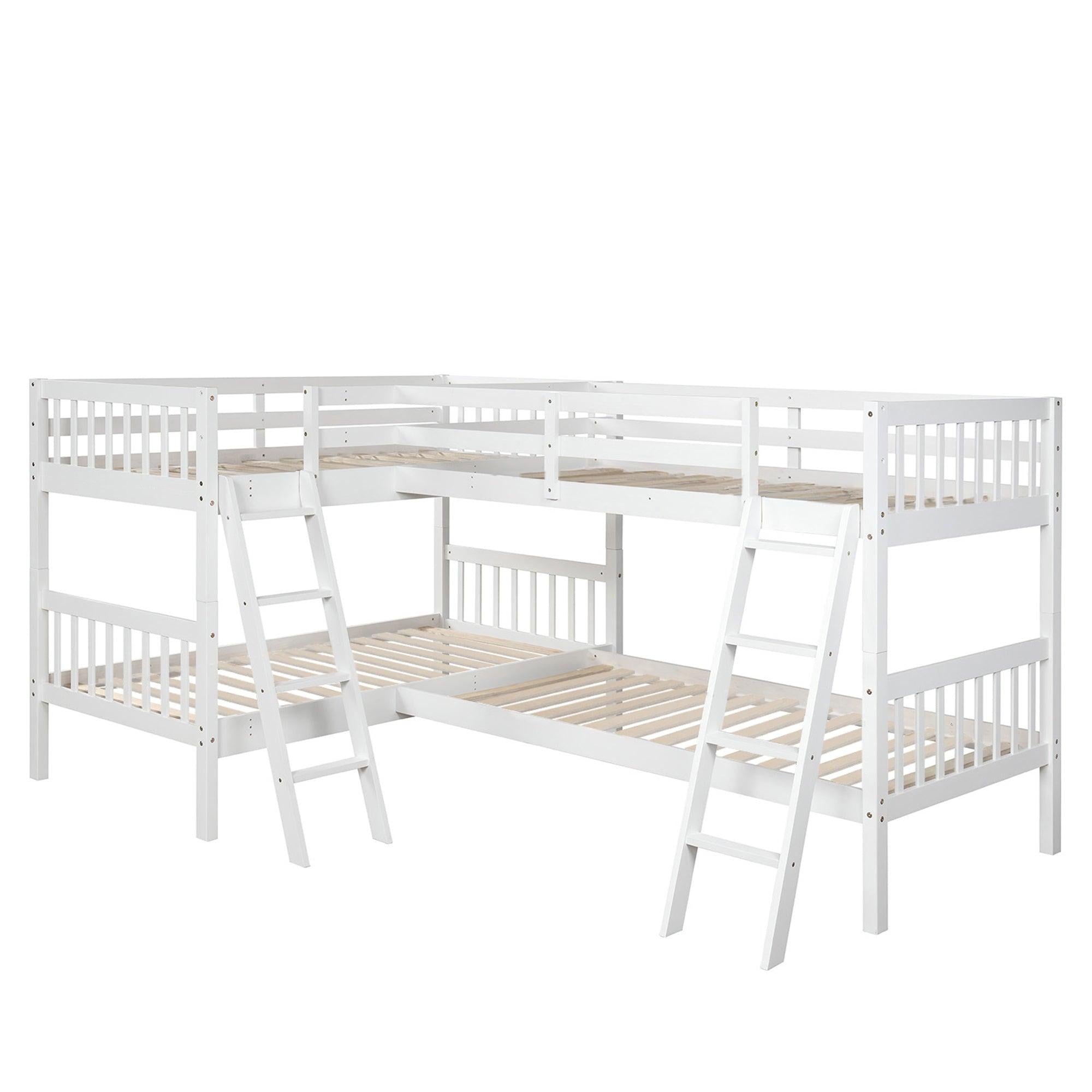 Twin over Twin L-Shaped Bunk Bed with Ladders - Gray