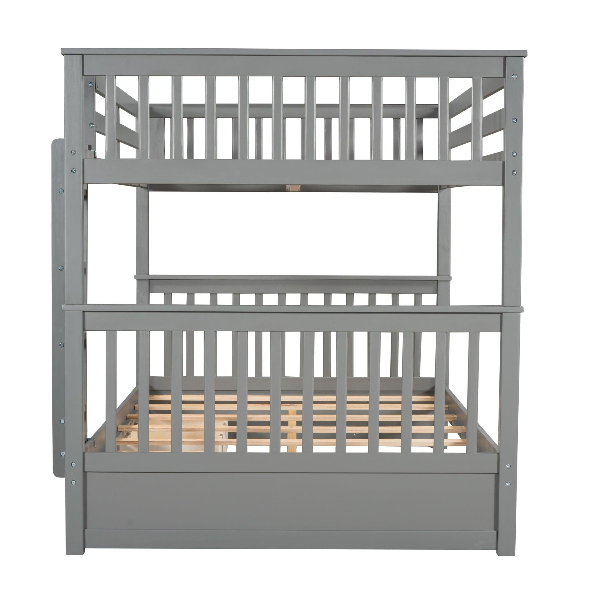 Full over Full Bunk Bed with Ladders and TwoStorage Drawers - Gray