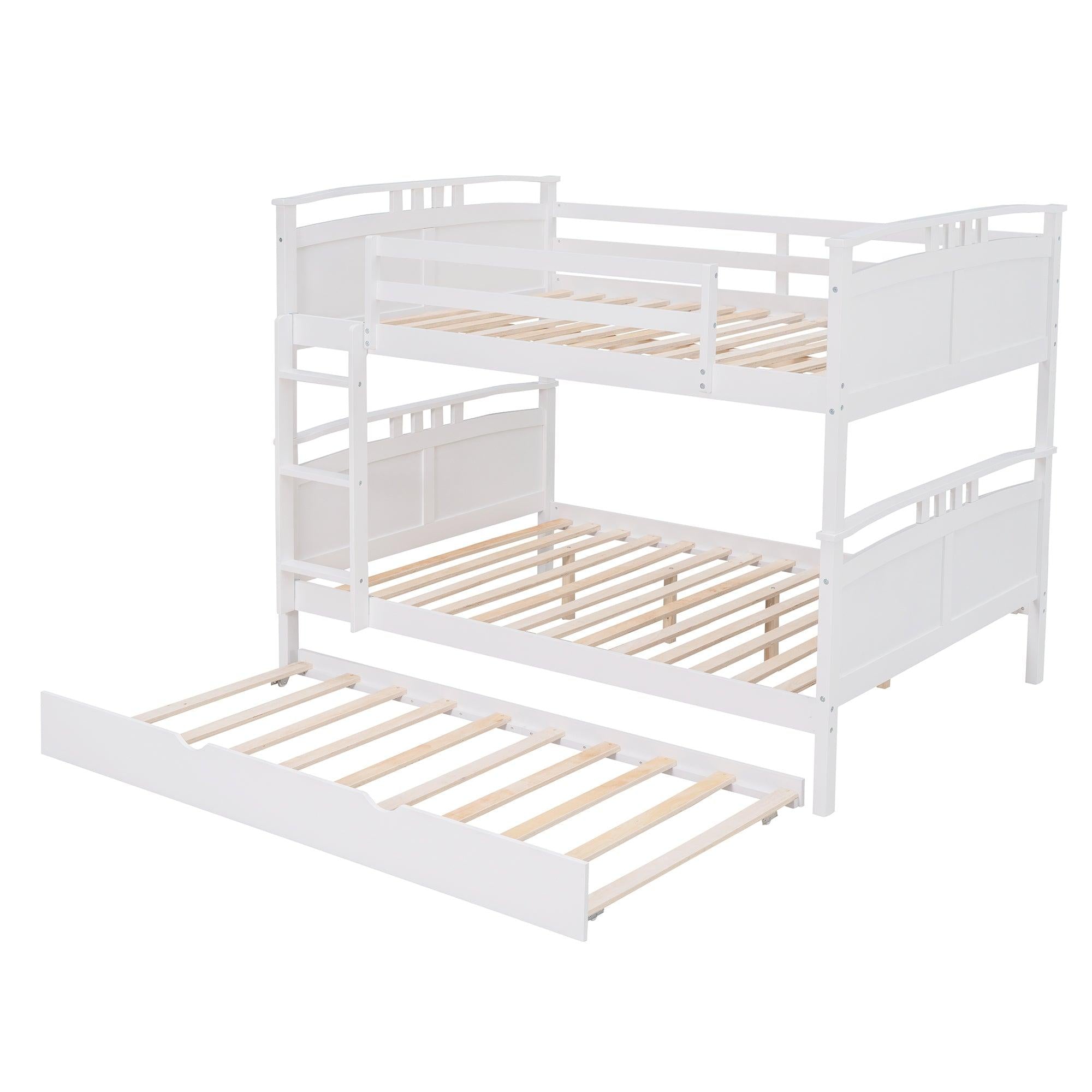 Full Over Full Convertible Bunk Bed into Beds with Twin Size Trundle - White