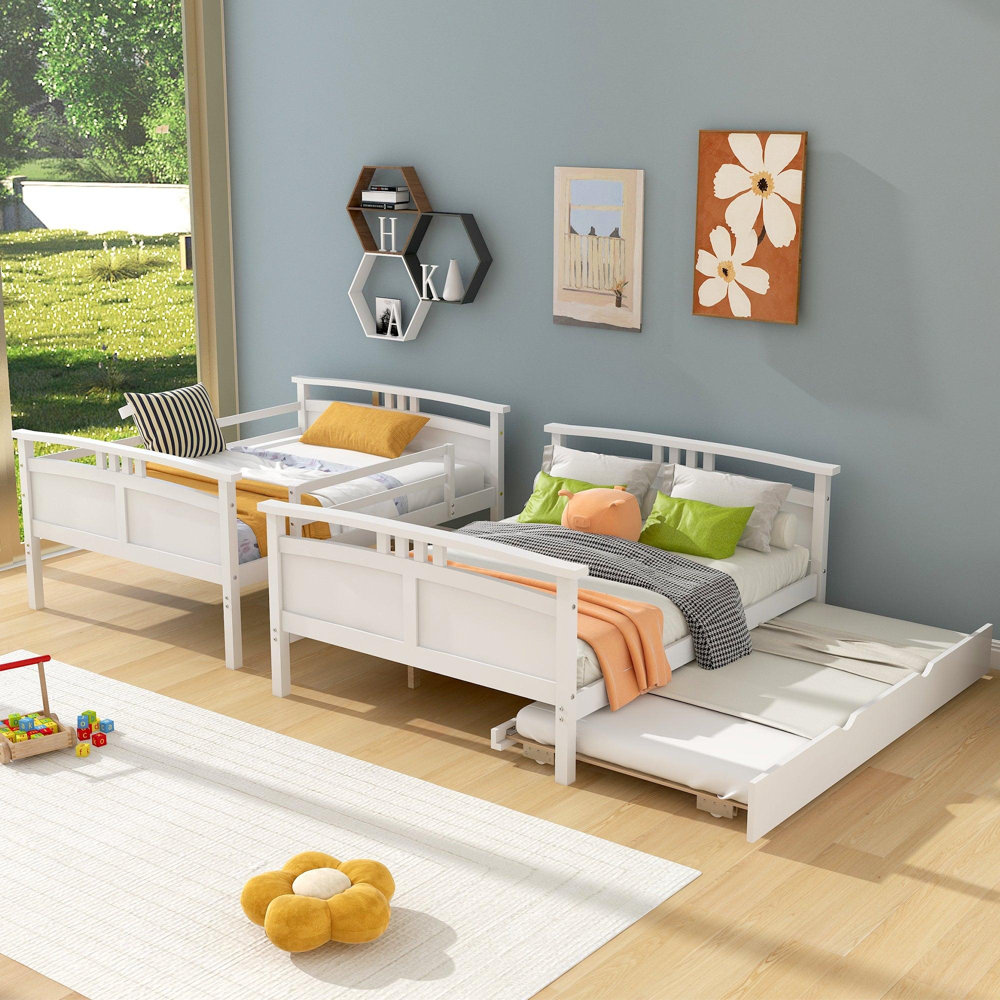 Full Over Full Convertible Bunk Bed into Beds with Twin Size Trundle - White