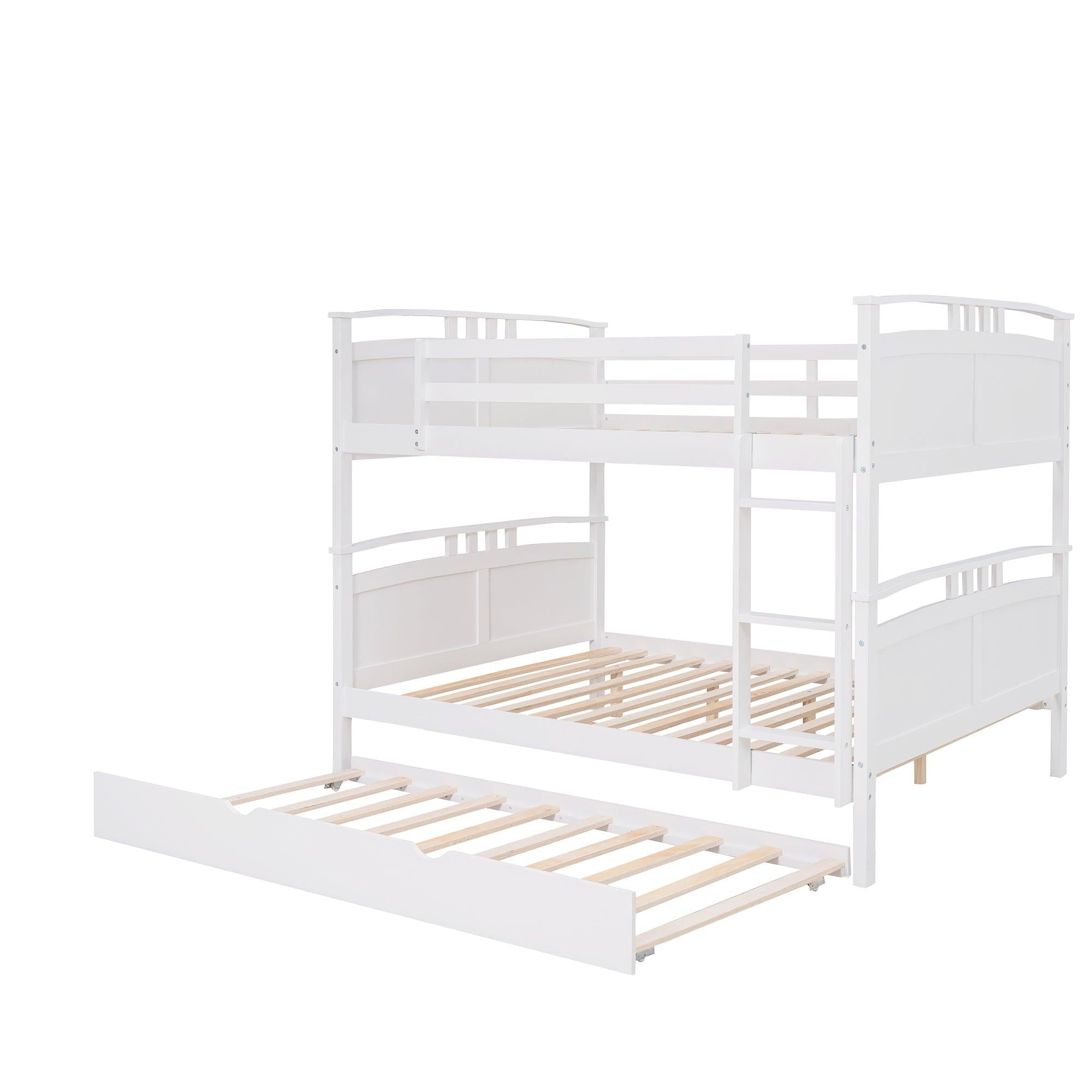 Full Over Full Convertible Bunk Bed into Beds with Twin Size Trundle - White