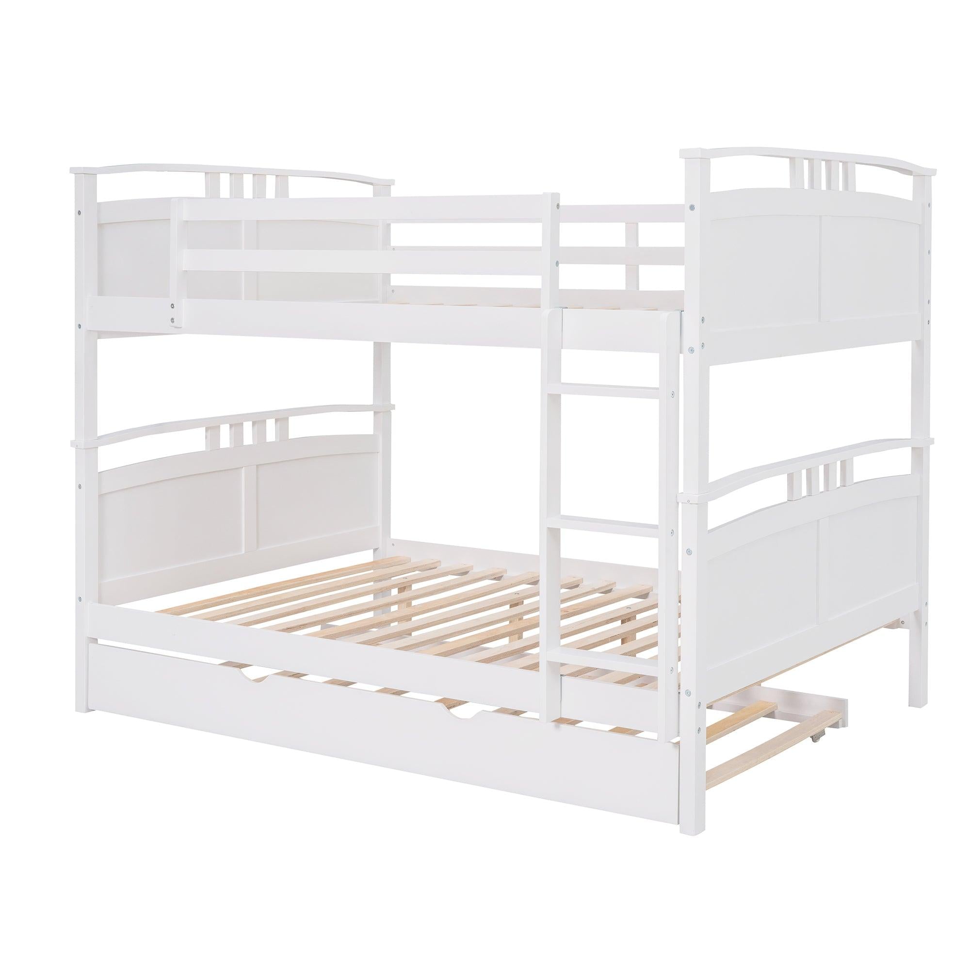 Full Over Full Convertible Bunk Bed into Beds with Twin Size Trundle - White