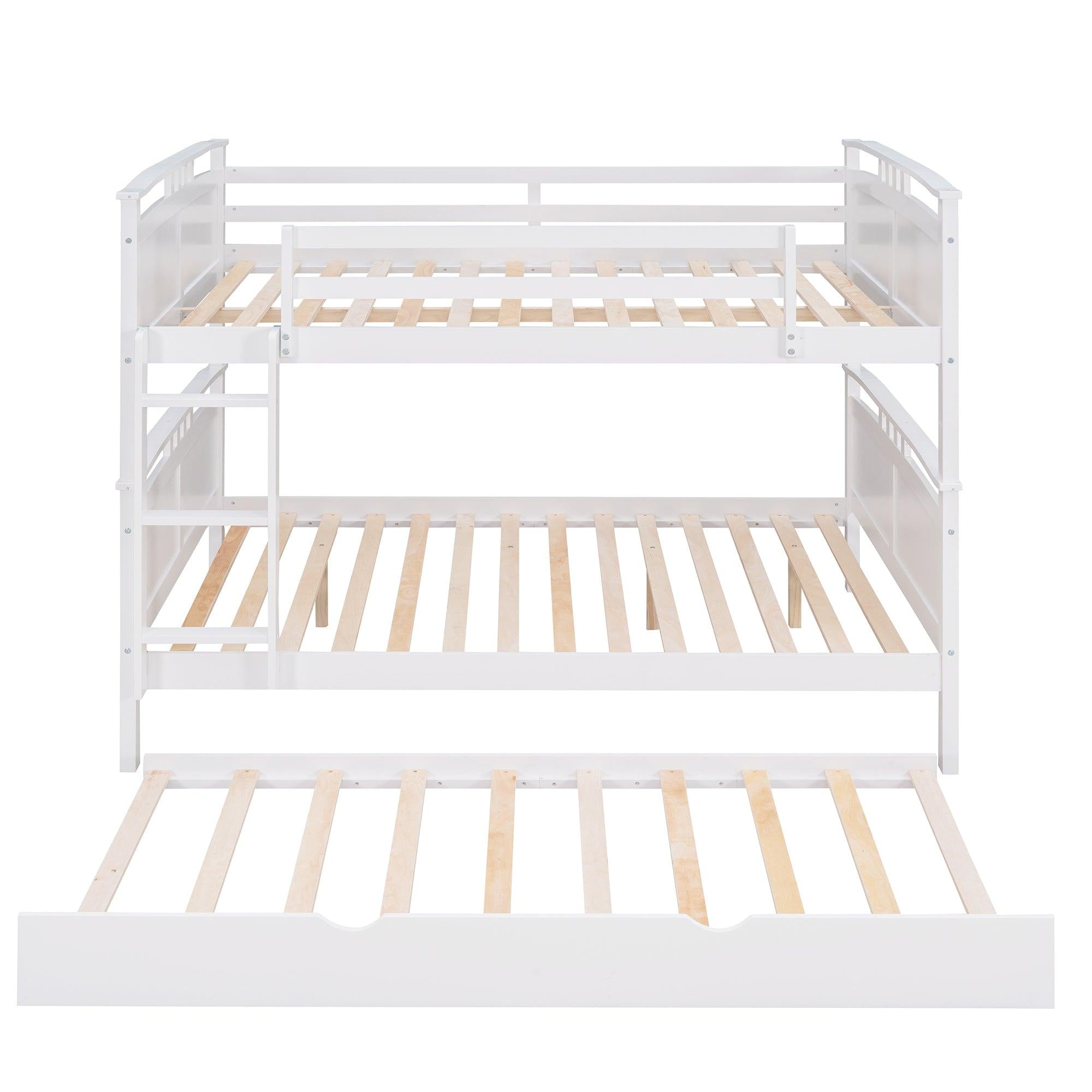 Full Over Full Convertible Bunk Bed into Beds with Twin Size Trundle - White