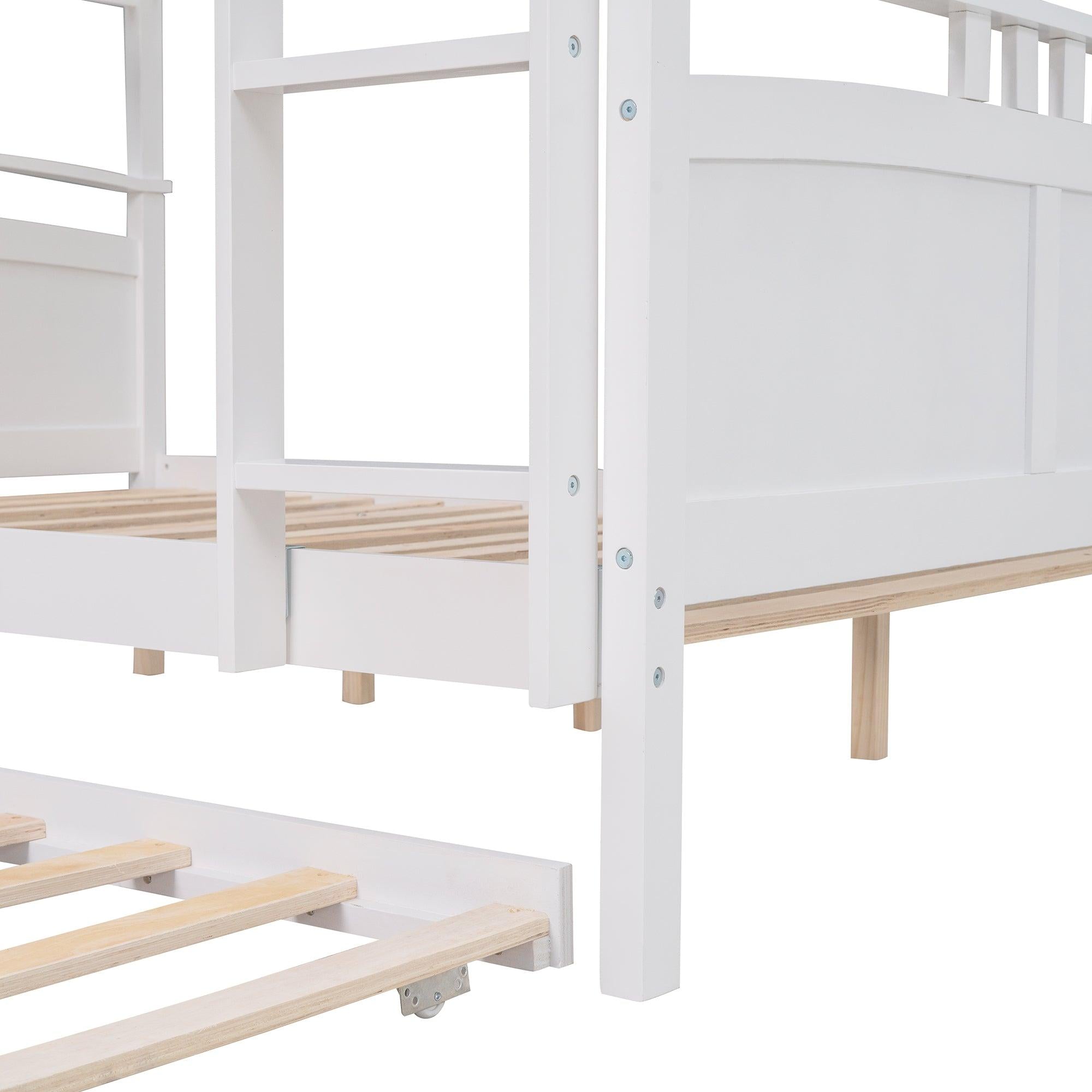 Full Over Full Convertible Bunk Bed into Beds with Twin Size Trundle - White