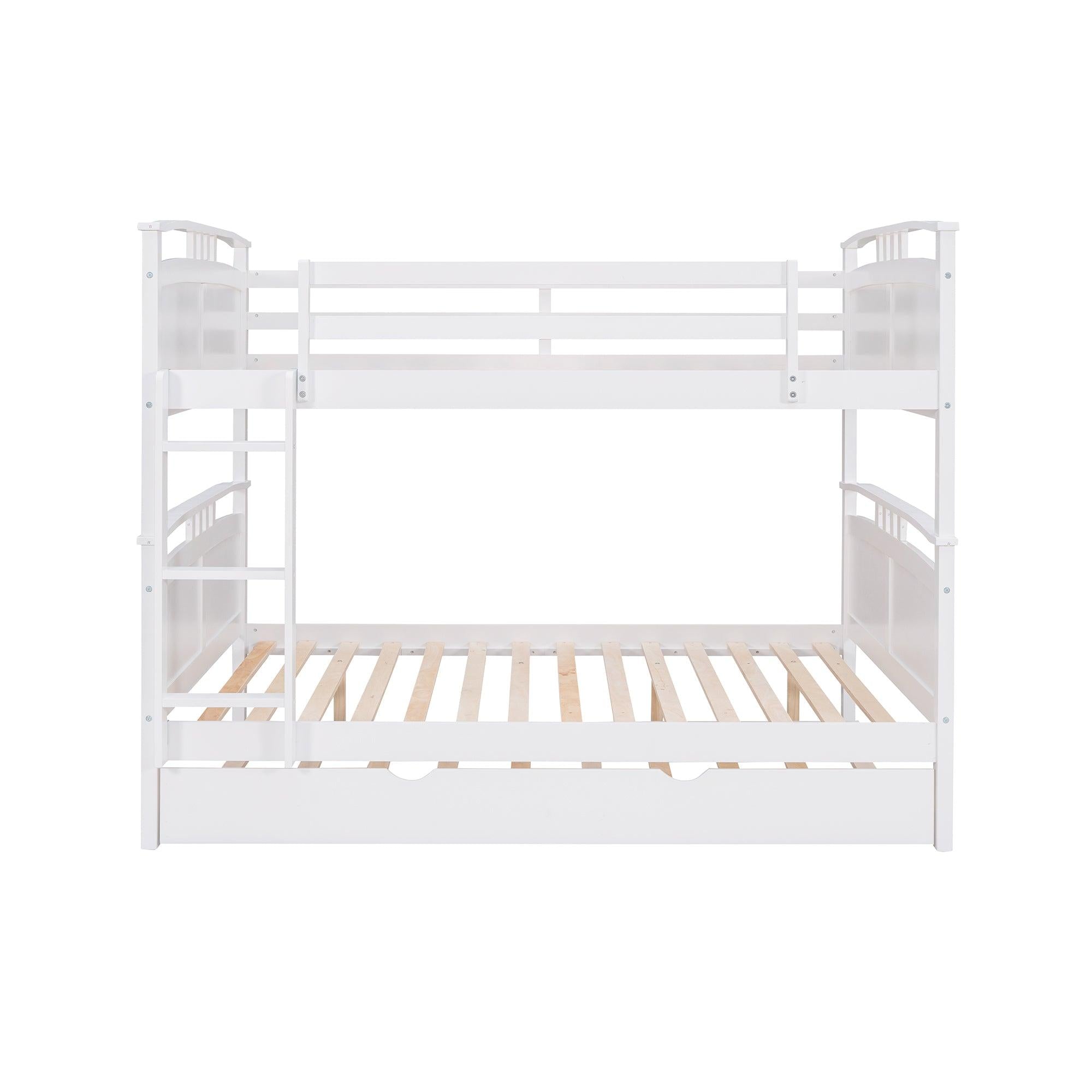 Full Over Full Convertible Bunk Bed into Beds with Twin Size Trundle - White