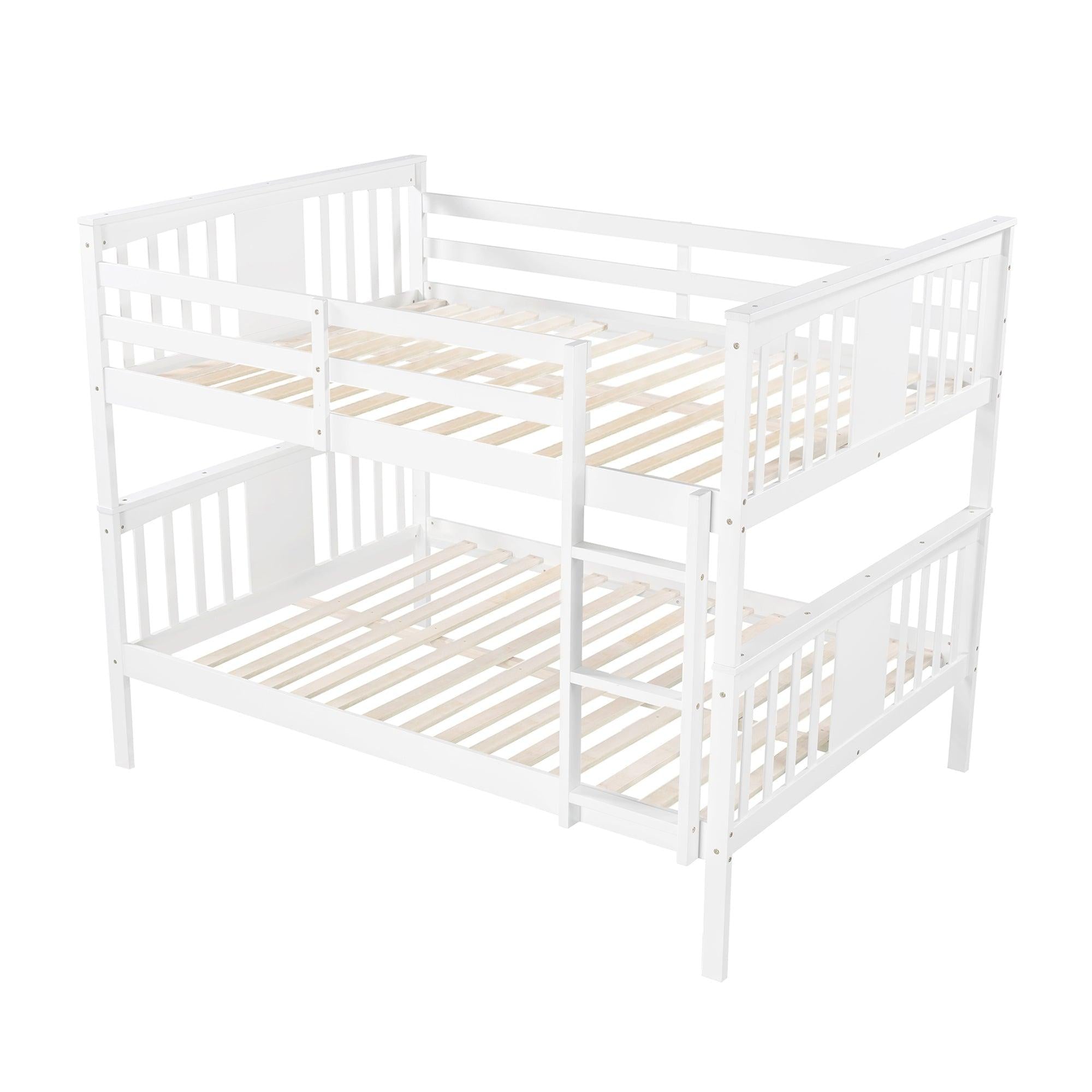 Full over Full Bunk Bed with Ladder - White