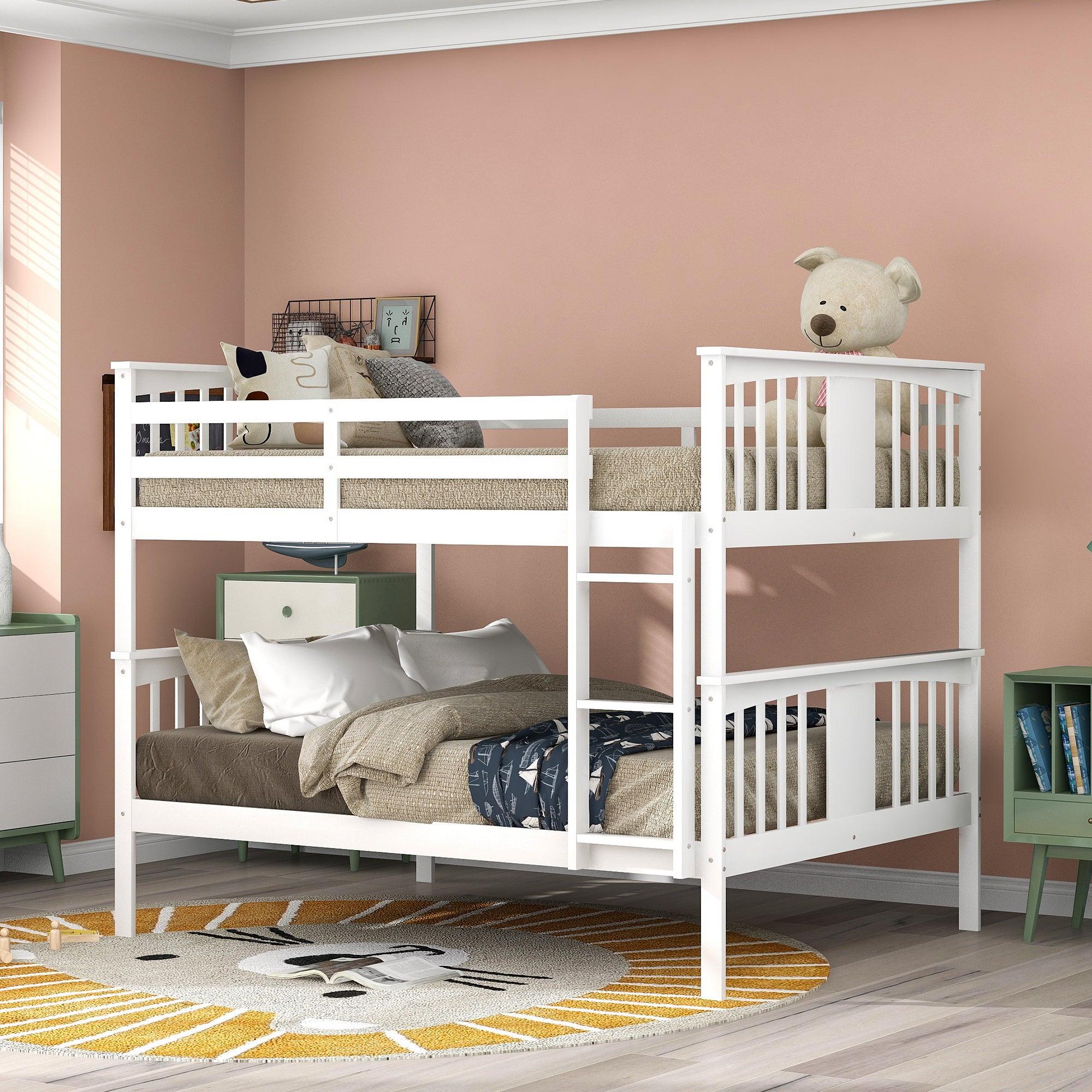 Full over Full Bunk Bed with Ladder - White image