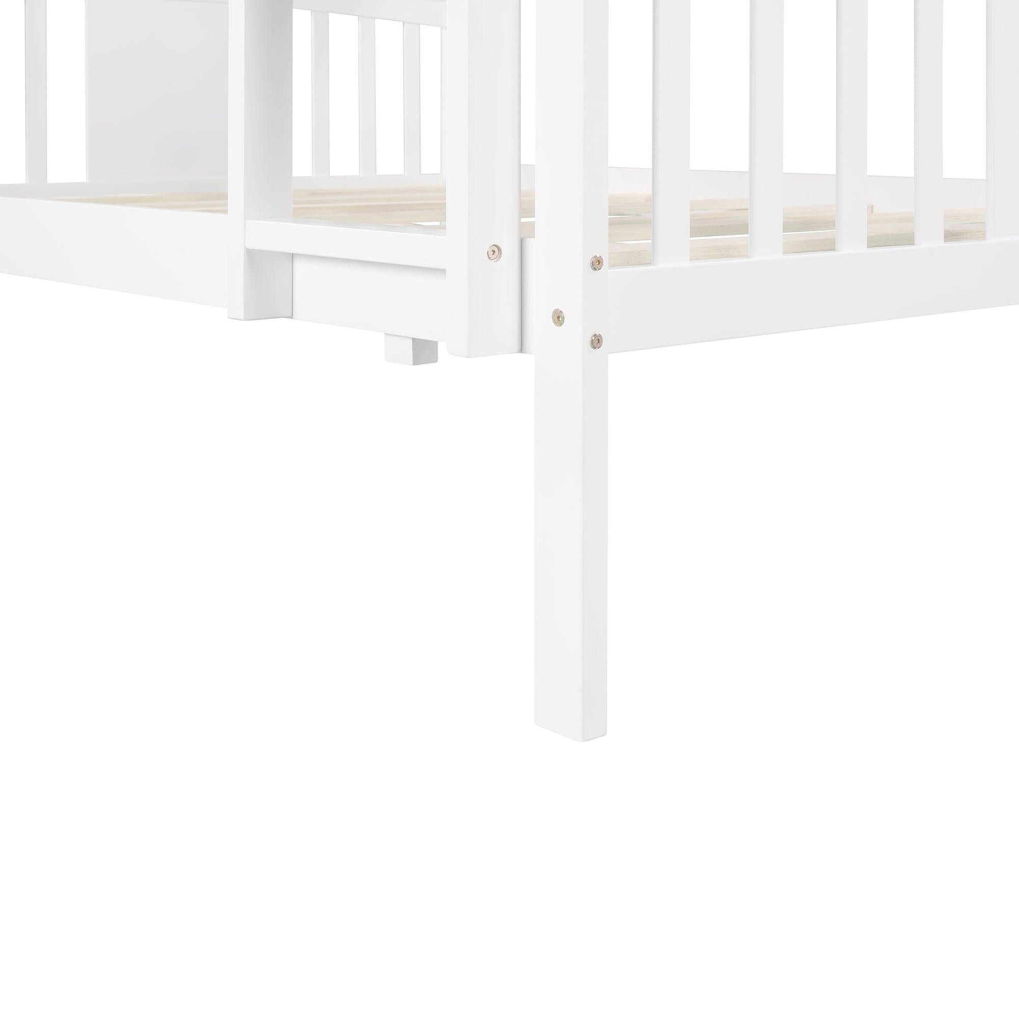 Full over Full Bunk Bed with Ladder - White