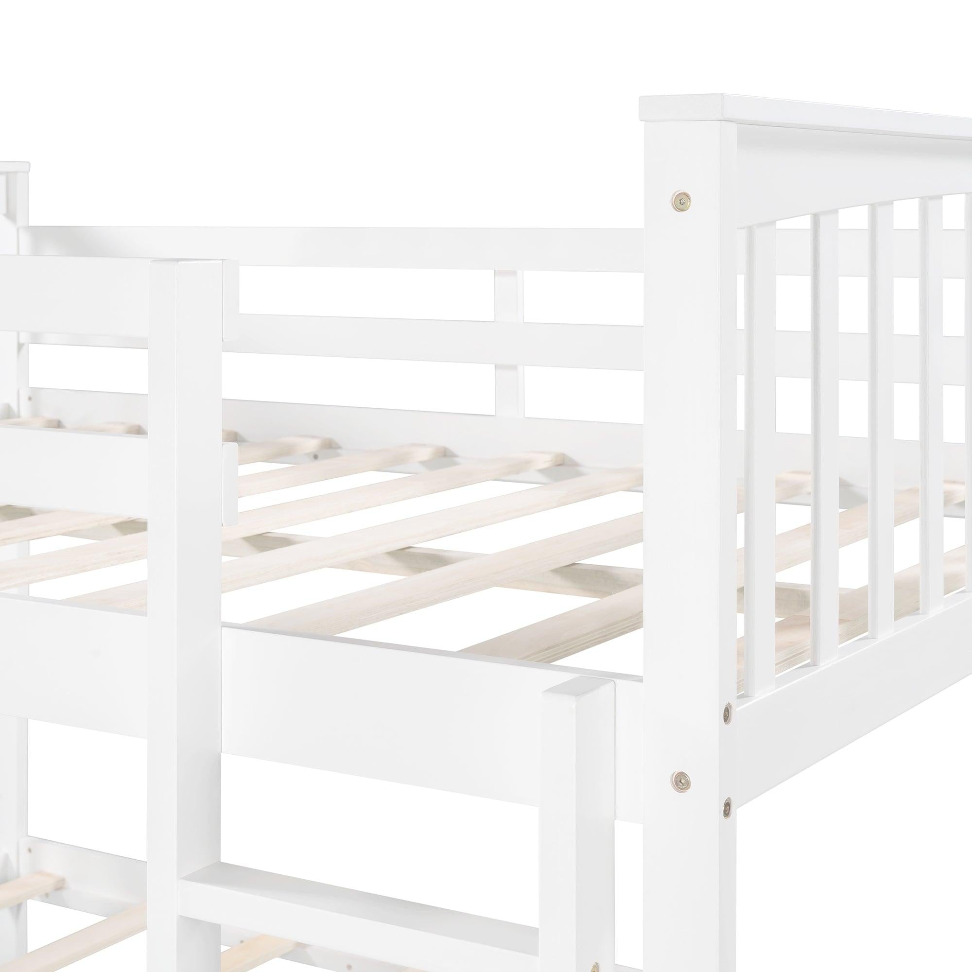 Full over Full Bunk Bed with Ladder - White