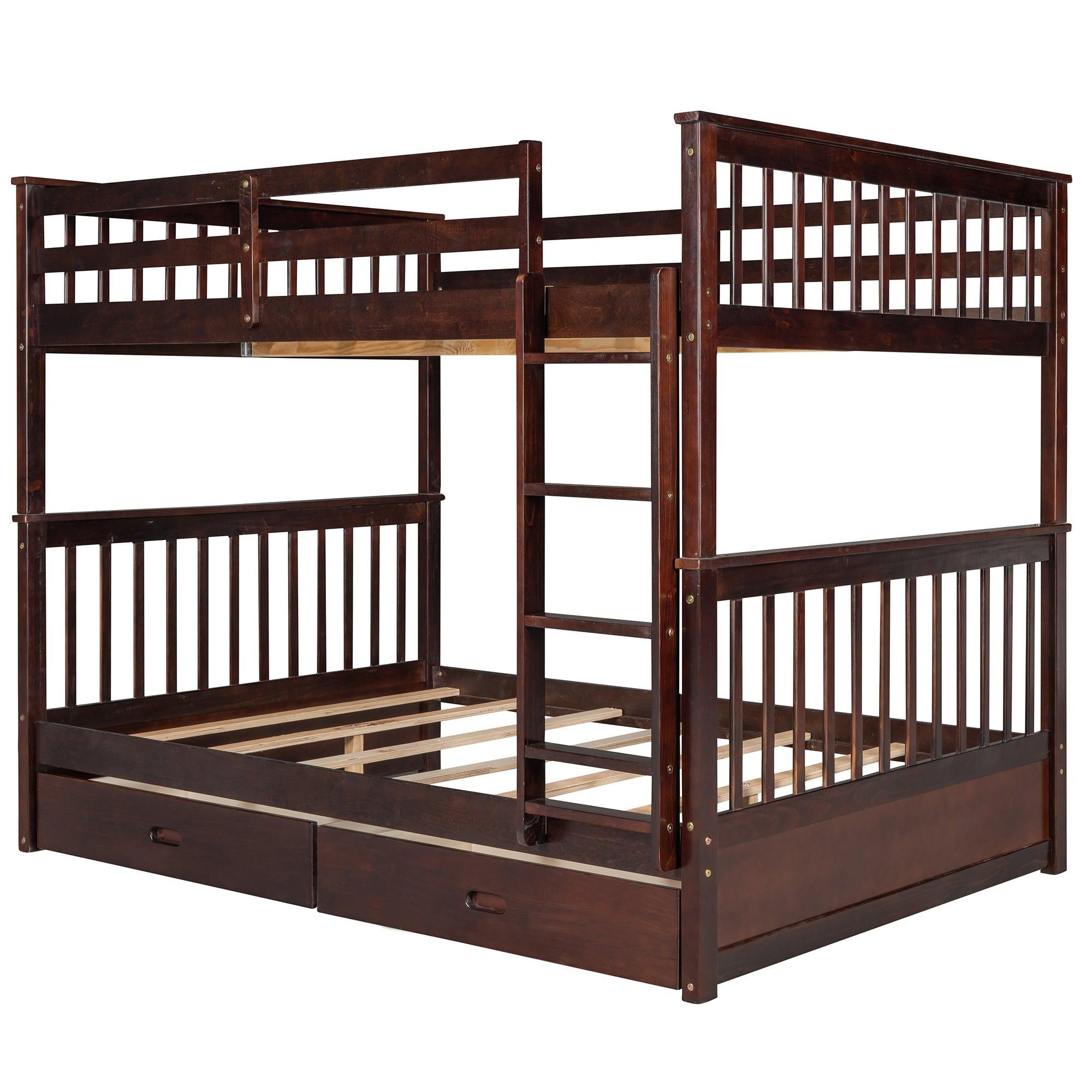 Full over Full Bunk Bed with Ladders and TwoStorage Drawers - Espresso