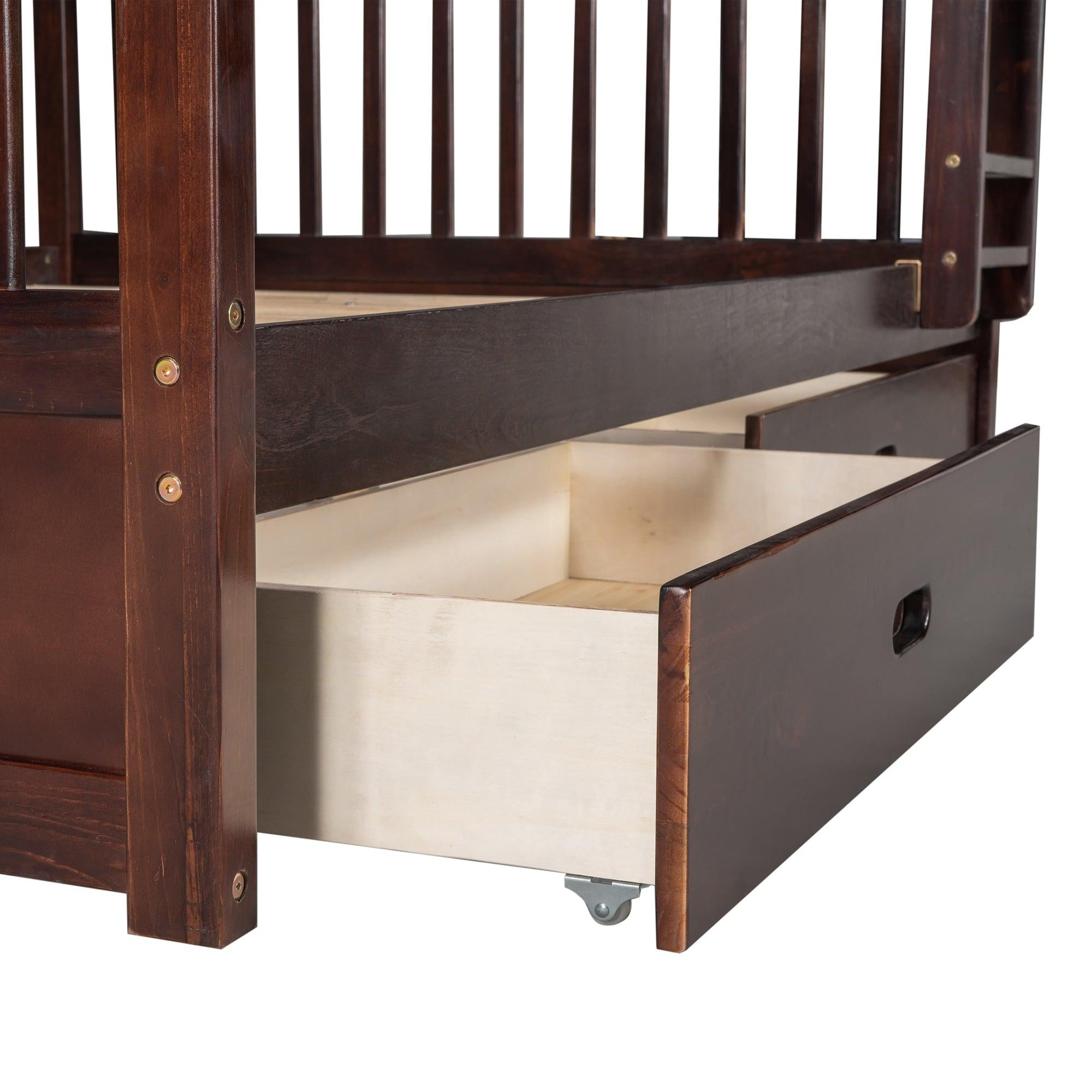 Full over Full Bunk Bed with Ladders and TwoStorage Drawers - Espresso