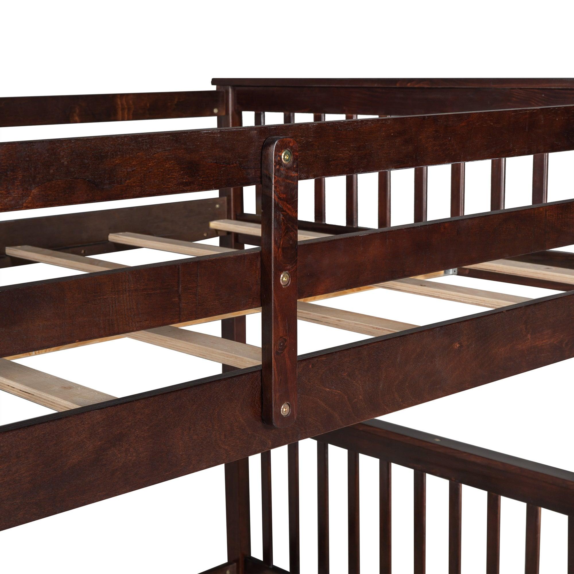 Full over Full Bunk Bed with Ladders and TwoStorage Drawers - Espresso