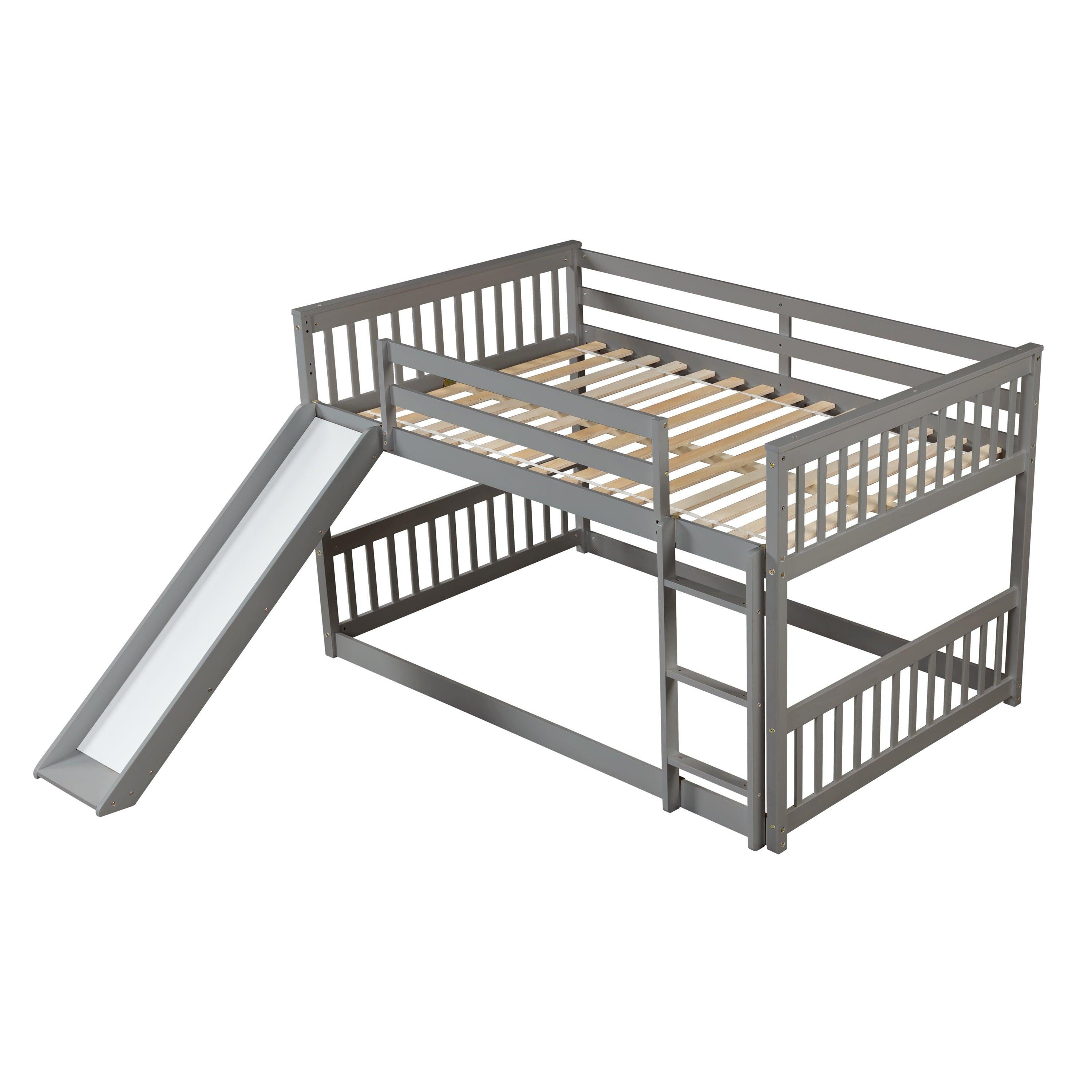 Full over Full Bunk Bed with Slide and Ladder - Gray