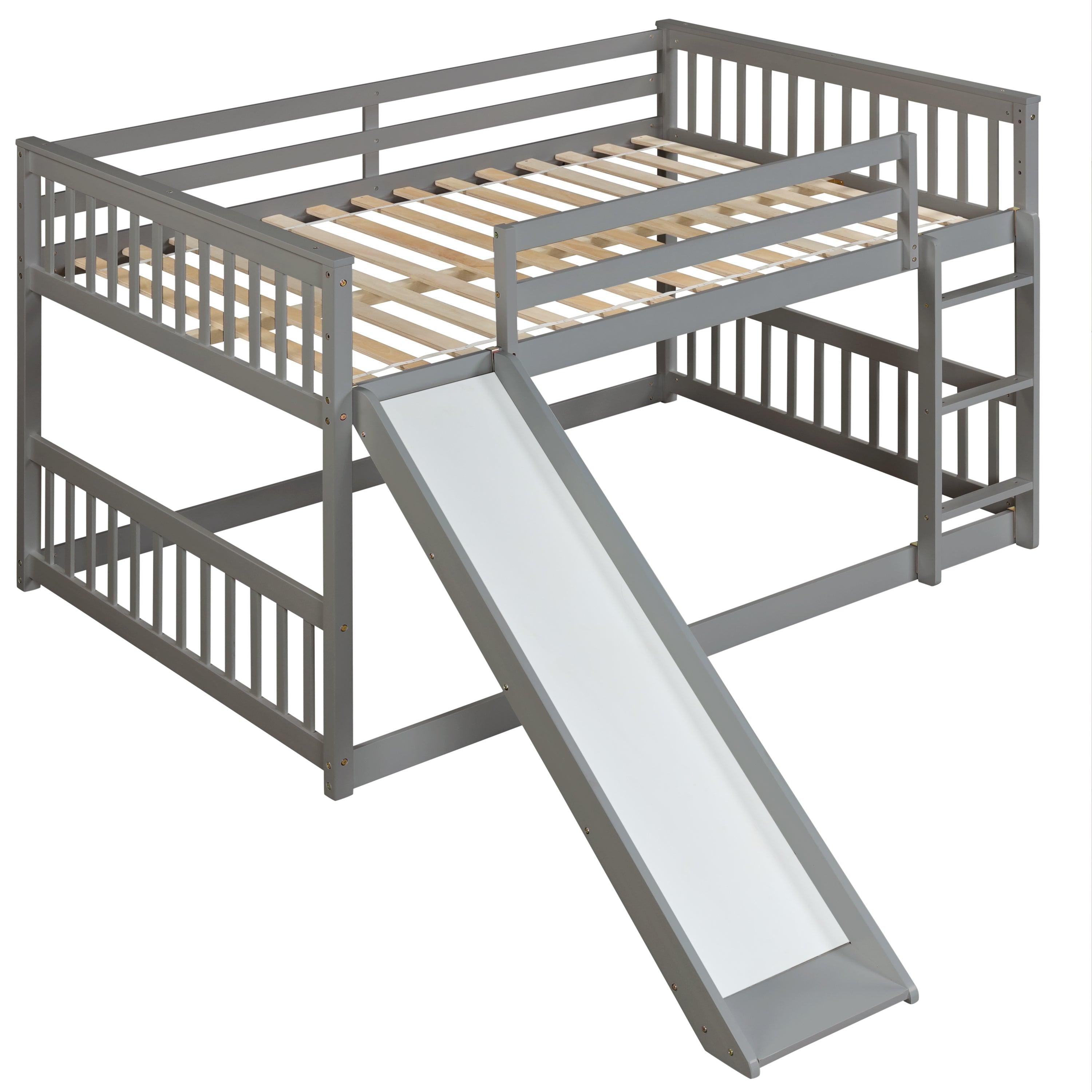 Full over Full Bunk Bed with Slide and Ladder - Gray