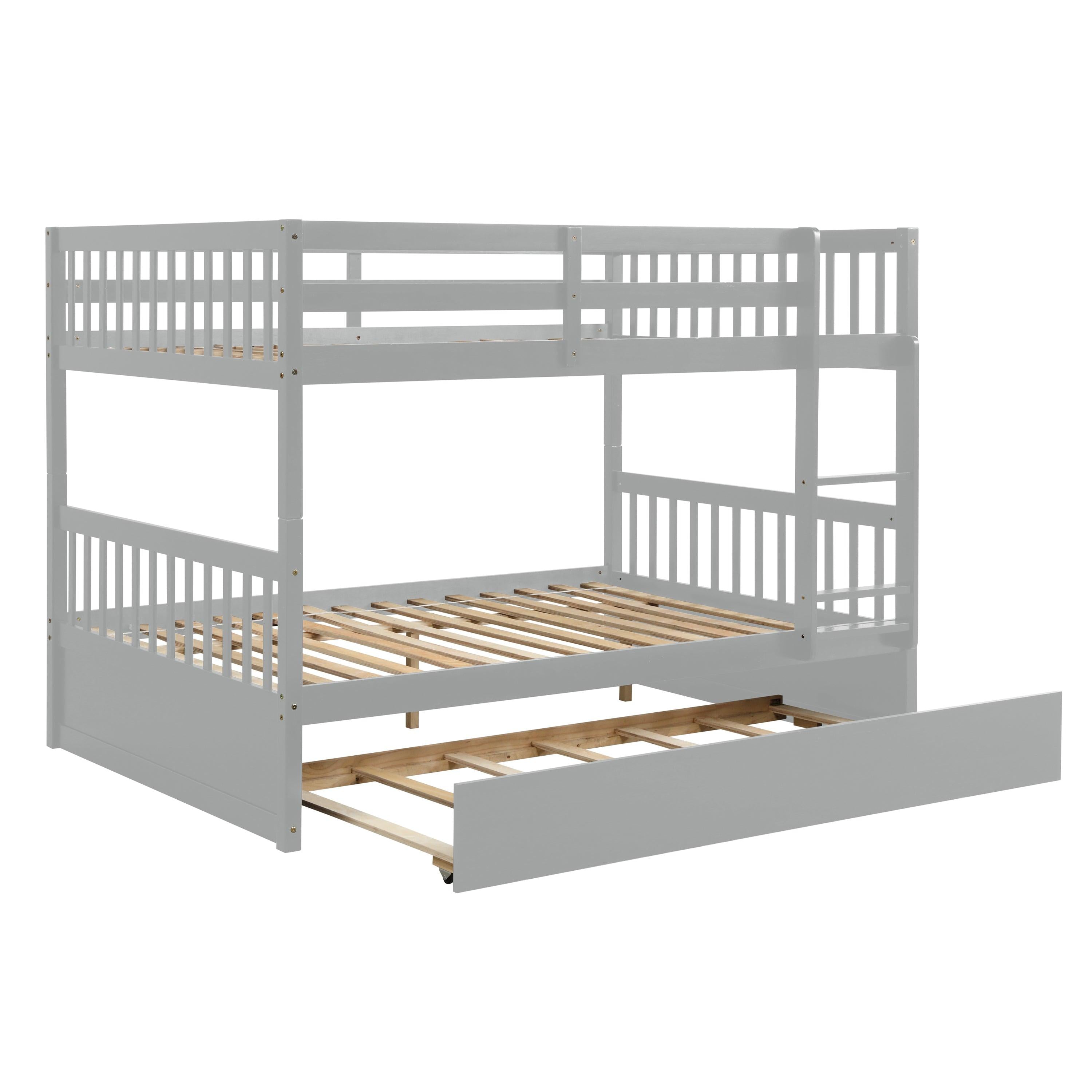 Full Over Full Convertible Bunk Bed with Twin Size Trundle and Safety Rails - Gray