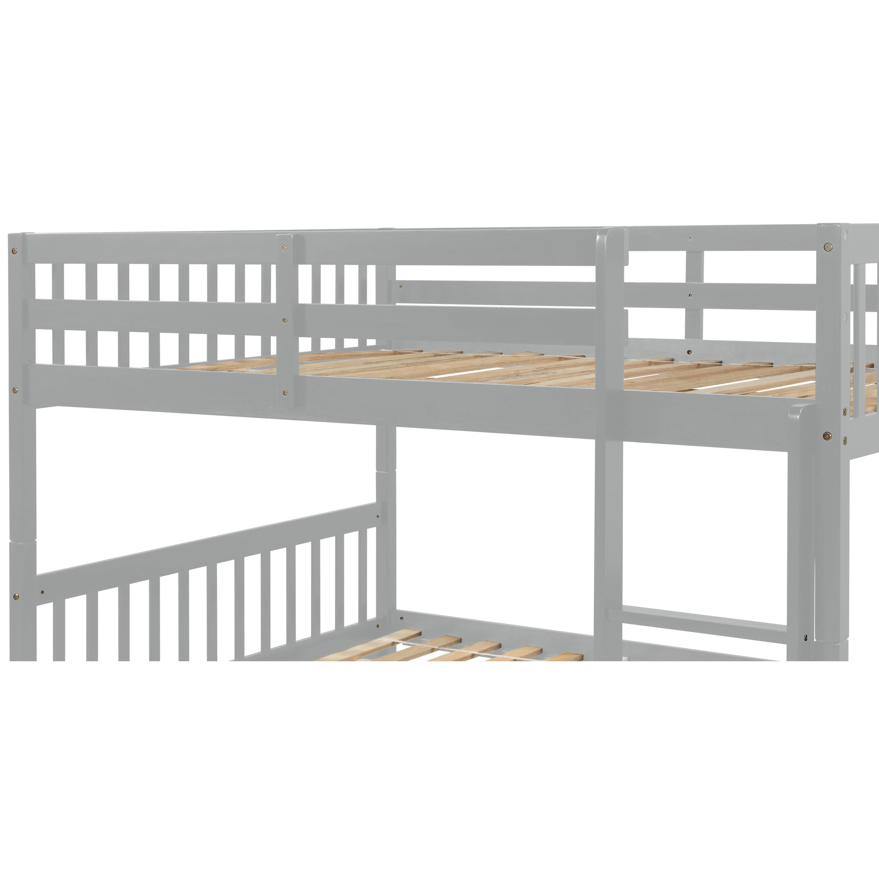 Full Over Full Convertible Bunk Bed with Twin Size Trundle and Safety Rails - Gray