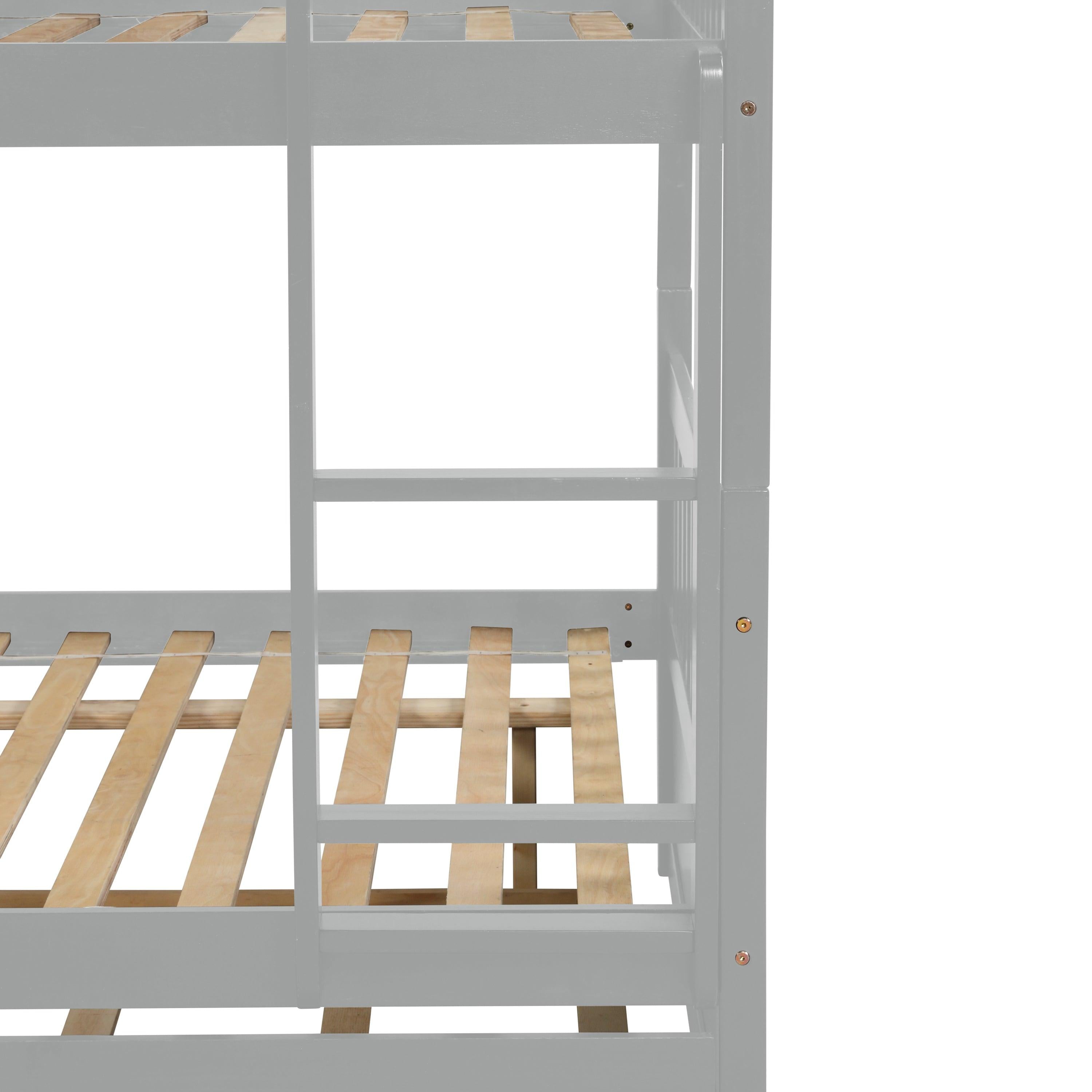 Full Over Full Convertible Bunk Bed with Twin Size Trundle and Safety Rails - Gray