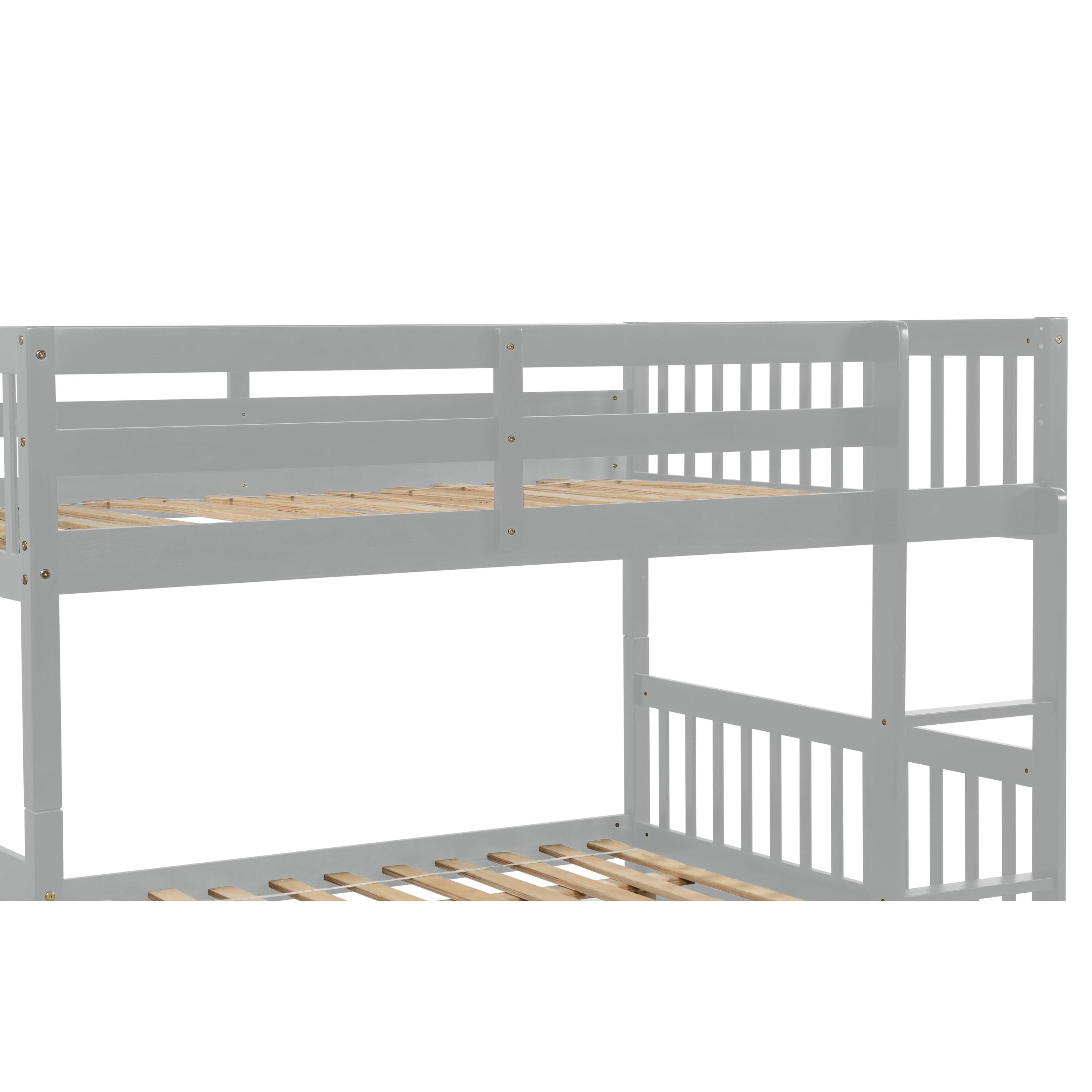 Full Over Full Convertible Bunk Bed with Twin Size Trundle and Safety Rails - Gray