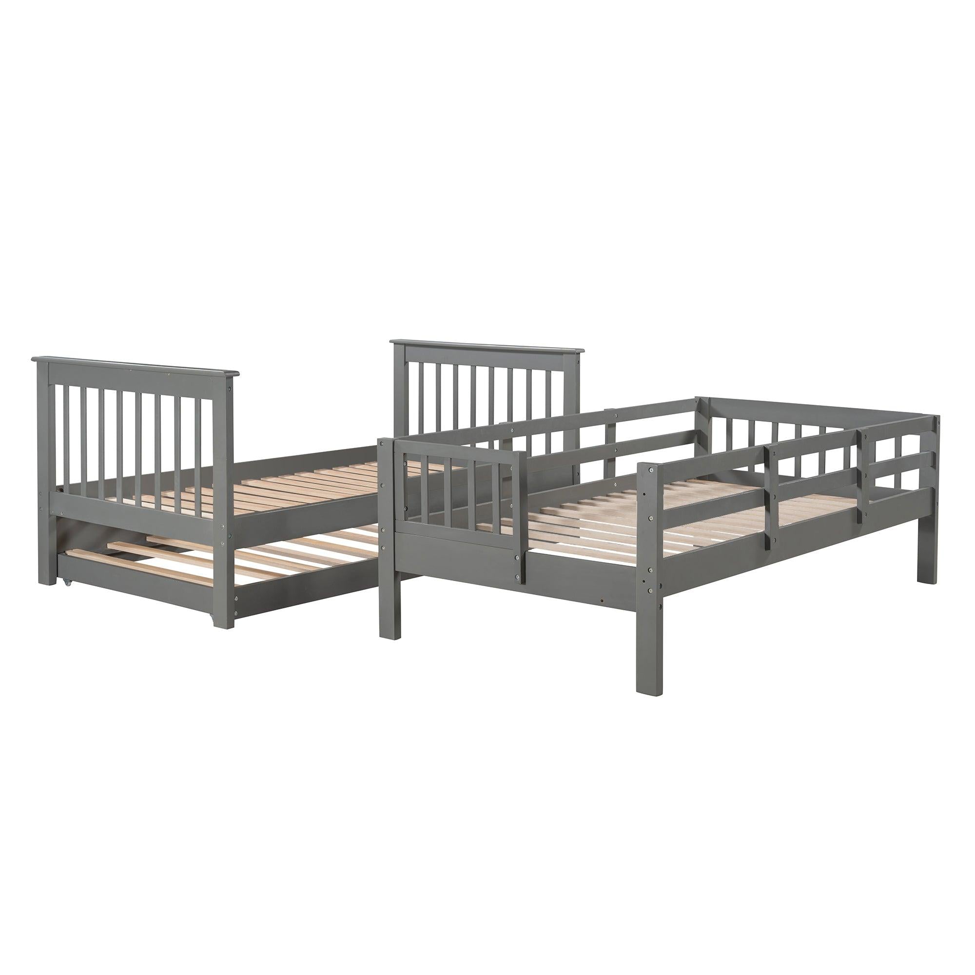 Twin Over Twin Bunk Bed with Twin Size Trundle andStorage Staircase - Gray