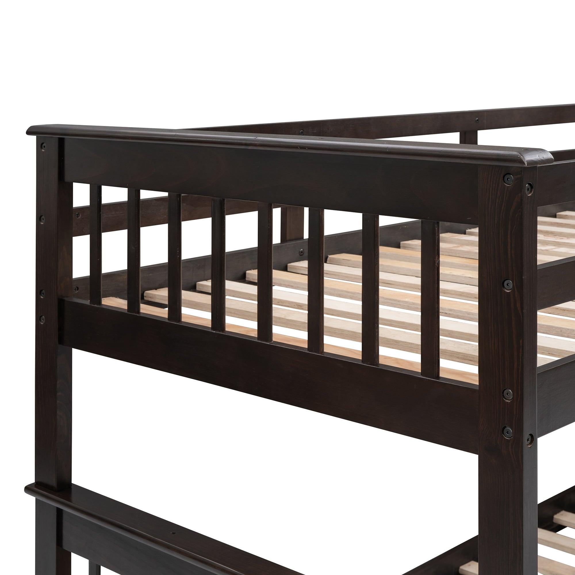 Twin Over Full Bunk Bed with Drawer andStorage Staircase - Espresso