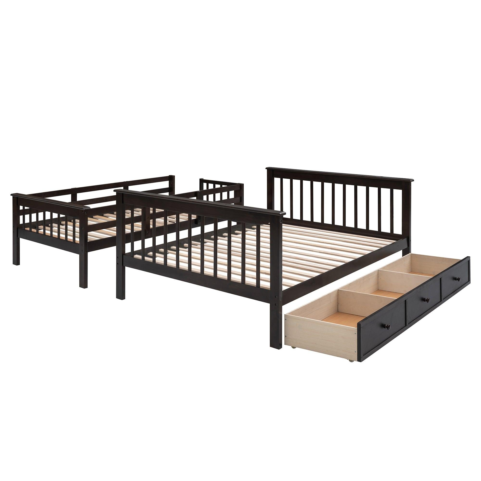 Twin Over Full Bunk Bed with Drawer andStorage Staircase - Espresso