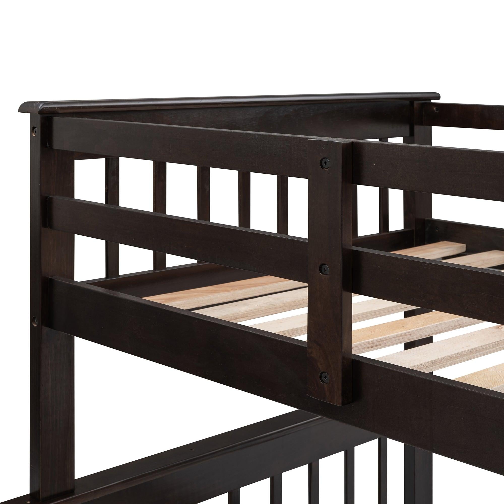 Twin Over Full Bunk Bed with Drawer andStorage Staircase - Espresso