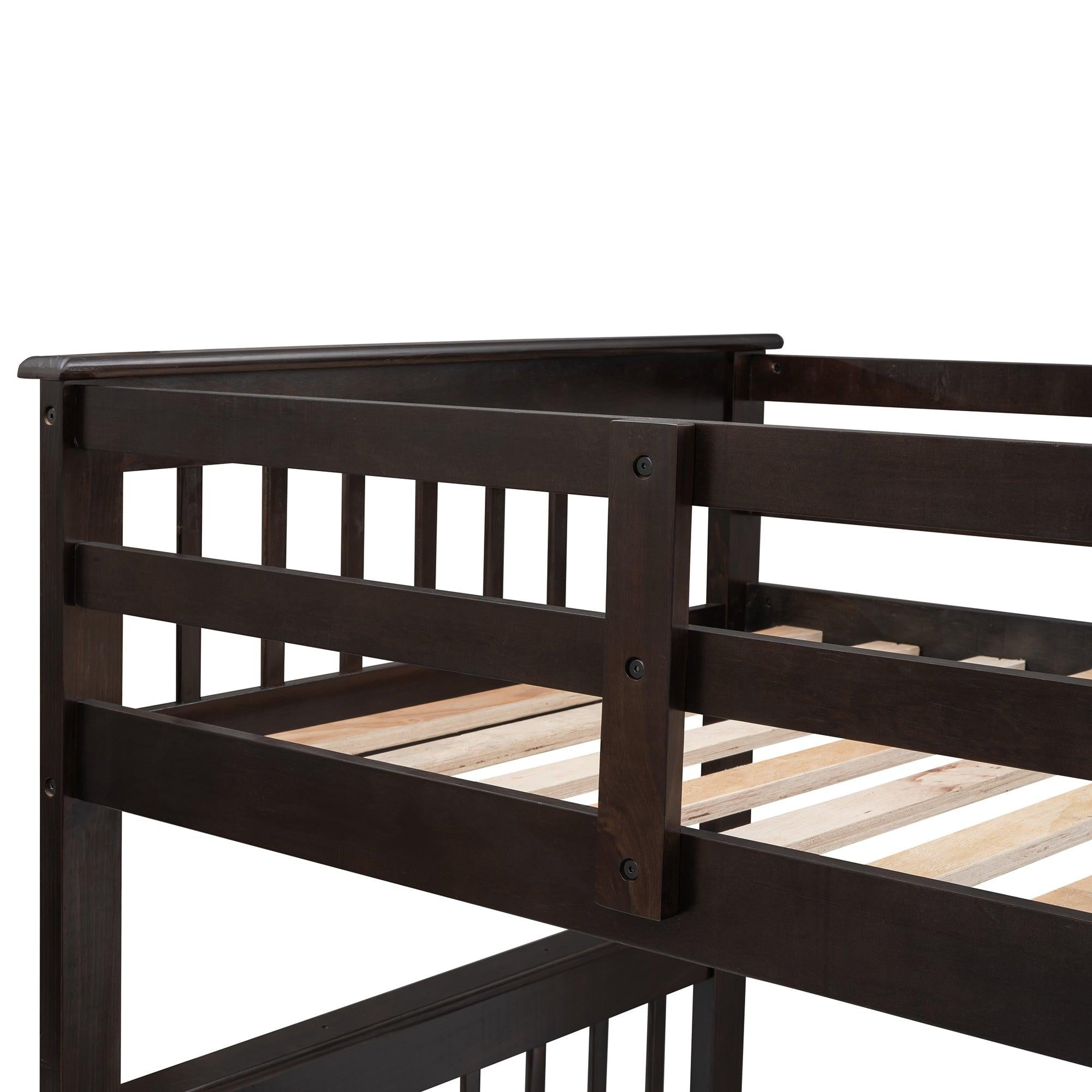 Twin Over Full Bunk Bed with Drawer andStorage Staircase - Espresso