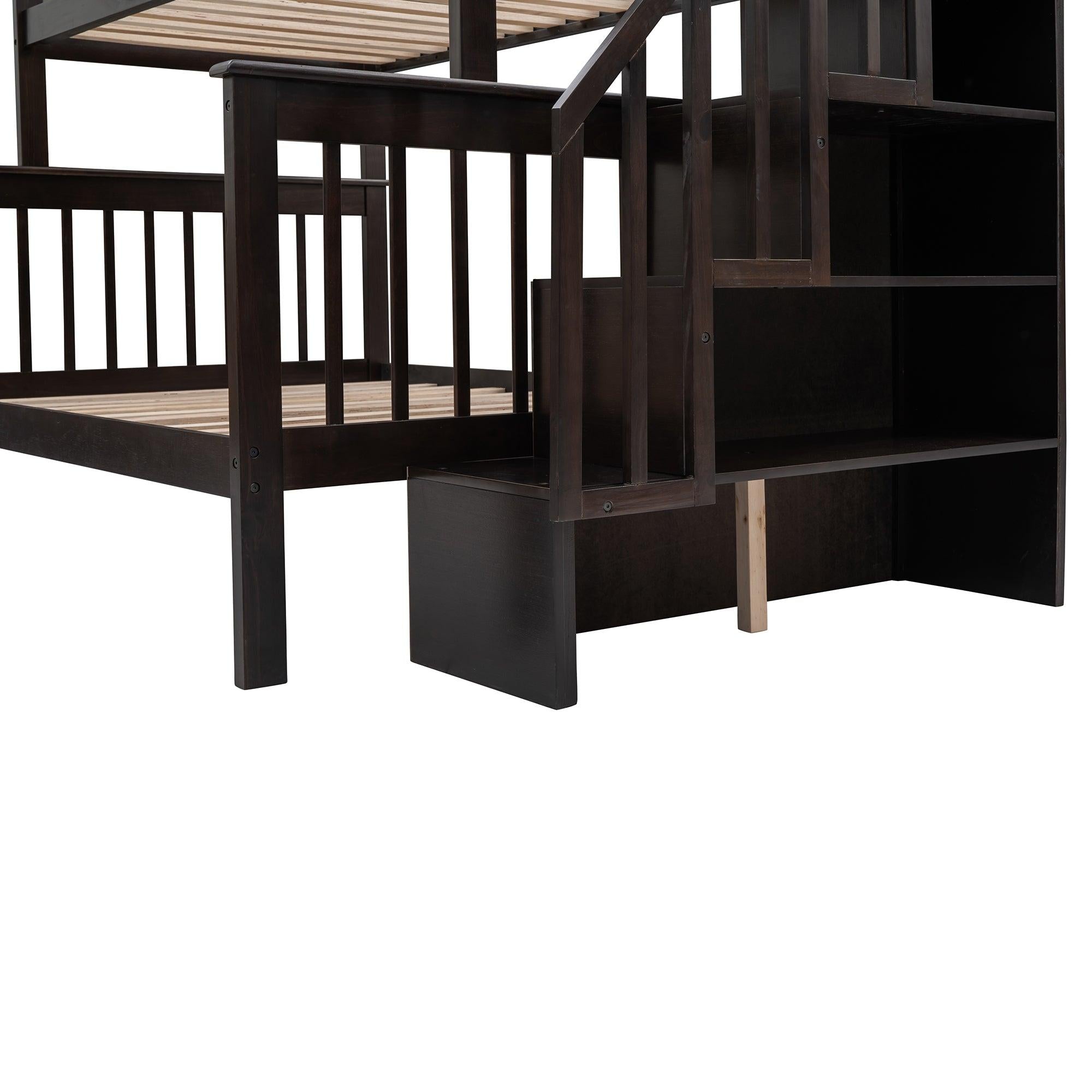 Twin Over Full Bunk Bed with Drawer andStorage Staircase - Espresso