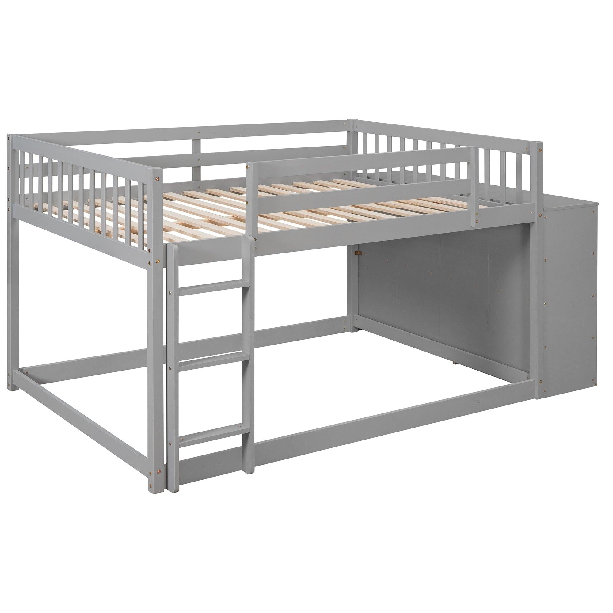 Full over Full Bunk Bed with 4 Drawers and 3 Shelves - Gray