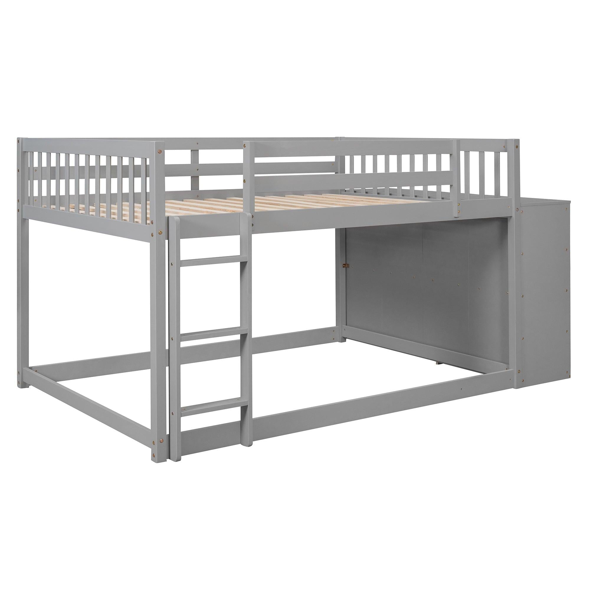 Full over Full Bunk Bed with 4 Drawers and 3 Shelves - Gray