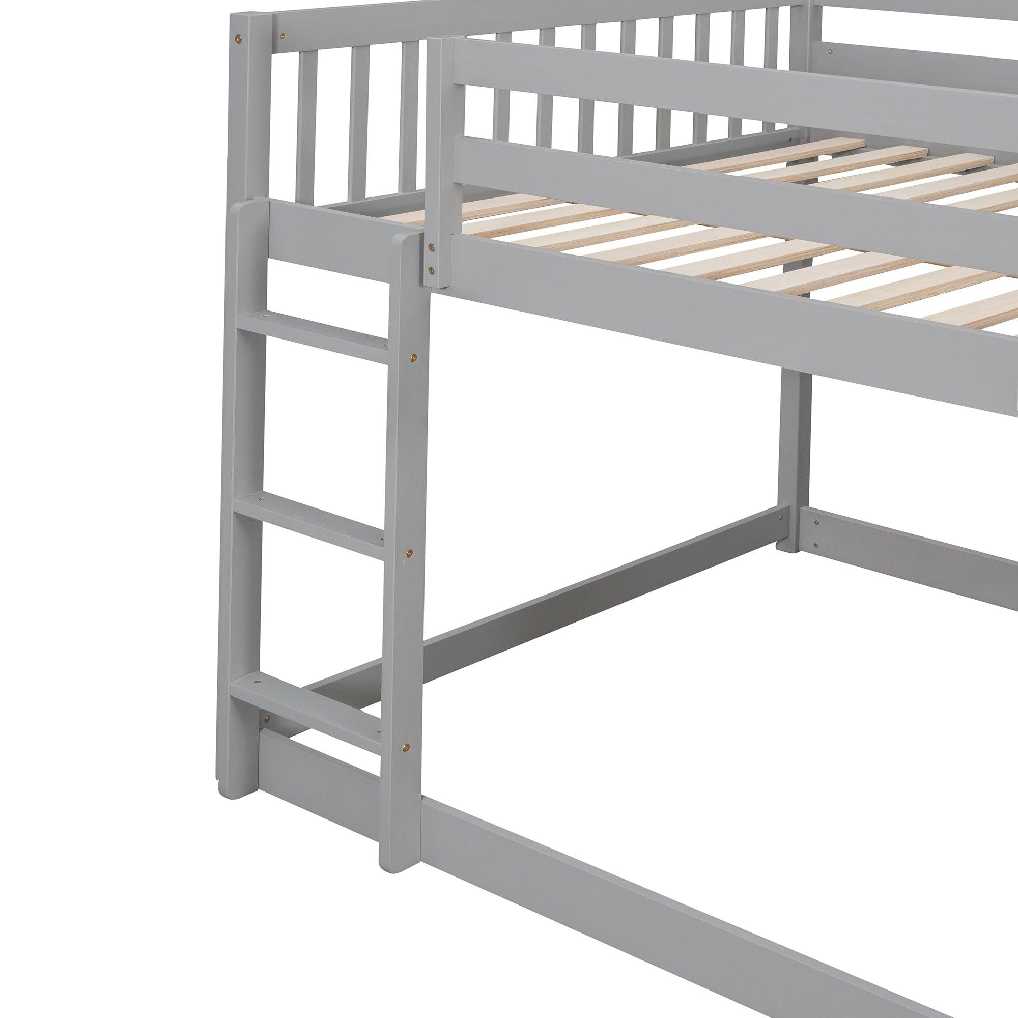 Full over Full Bunk Bed with 4 Drawers and 3 Shelves - Gray