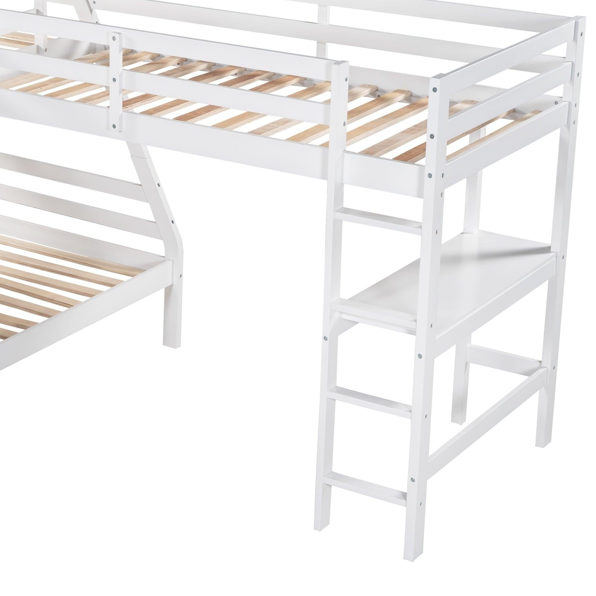 Twin over Full L-Shaped Bunk Bed and Twin Size Loft Bed and Built-in Desk - White