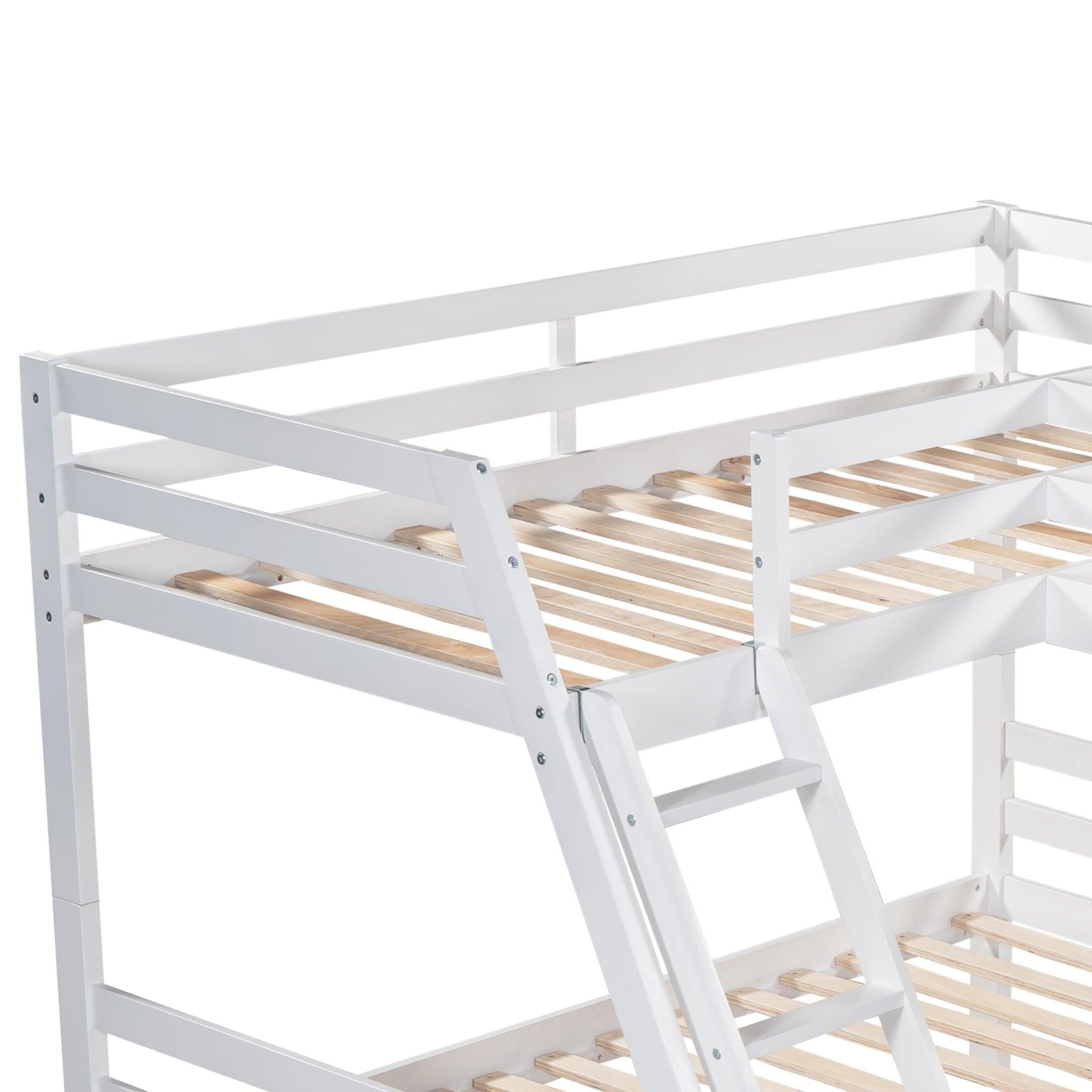 Twin over Full L-Shaped Bunk Bed and Twin Size Loft Bed and Built-in Desk - White