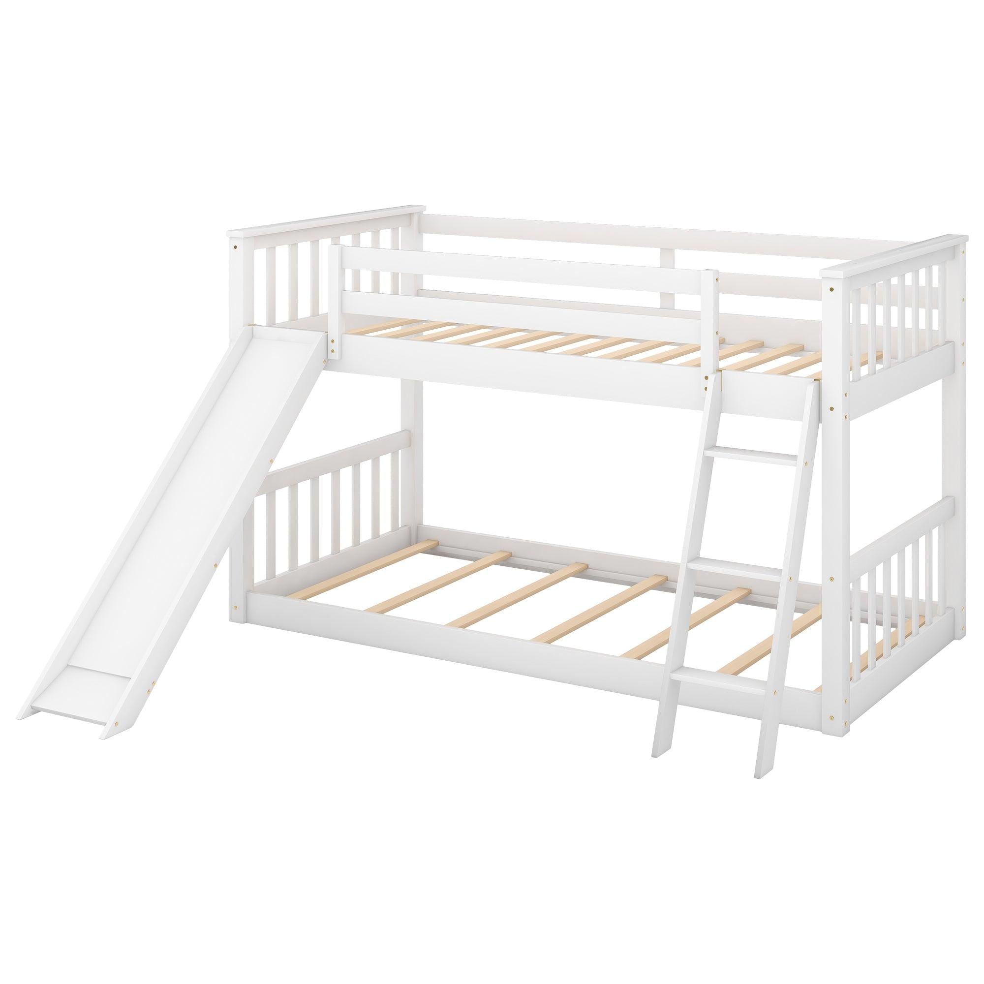 Twin over Twin Bunk Bed with Slide and Ladder - White