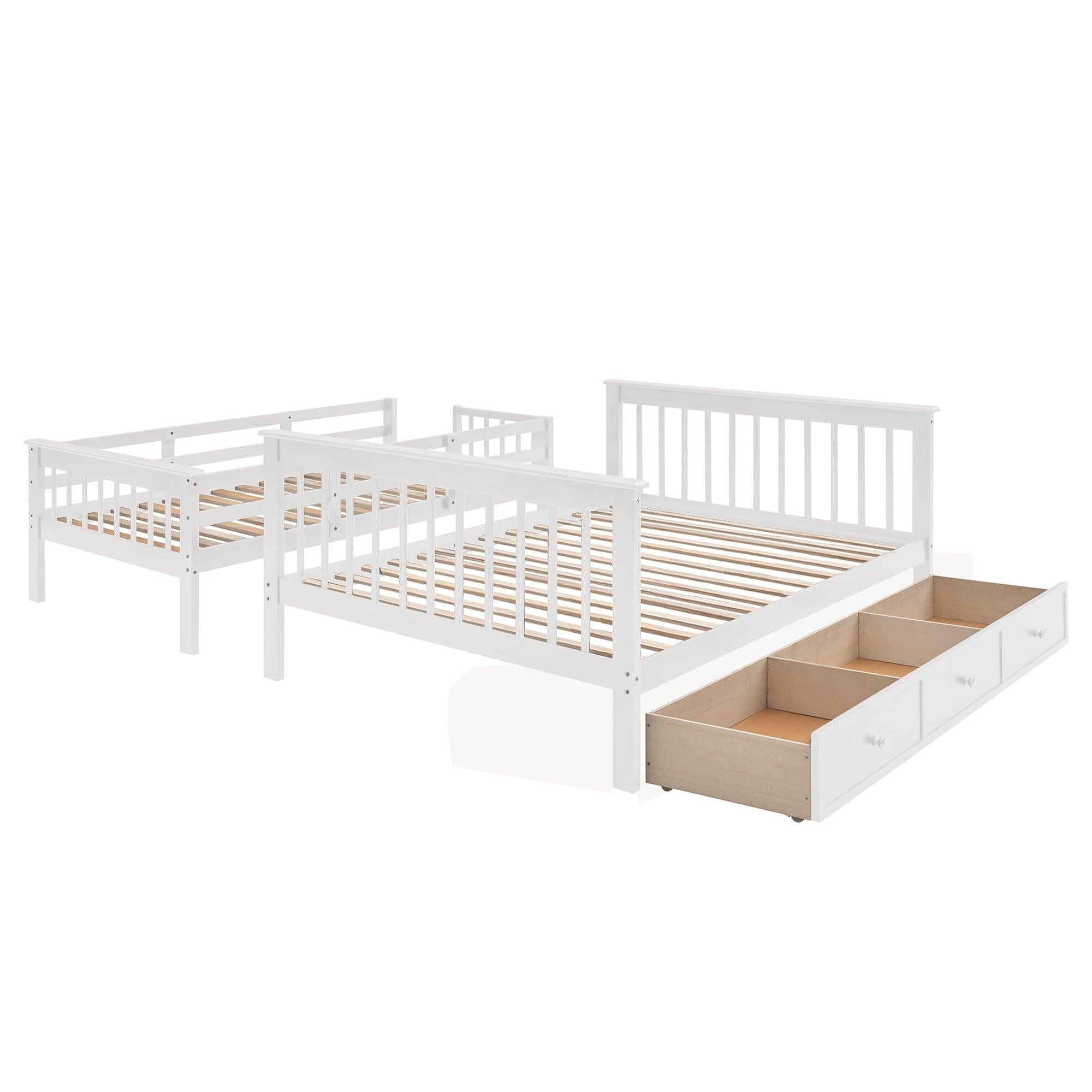 Twin Over Full Bunk Bed with Drawer andStorage Staircase - White