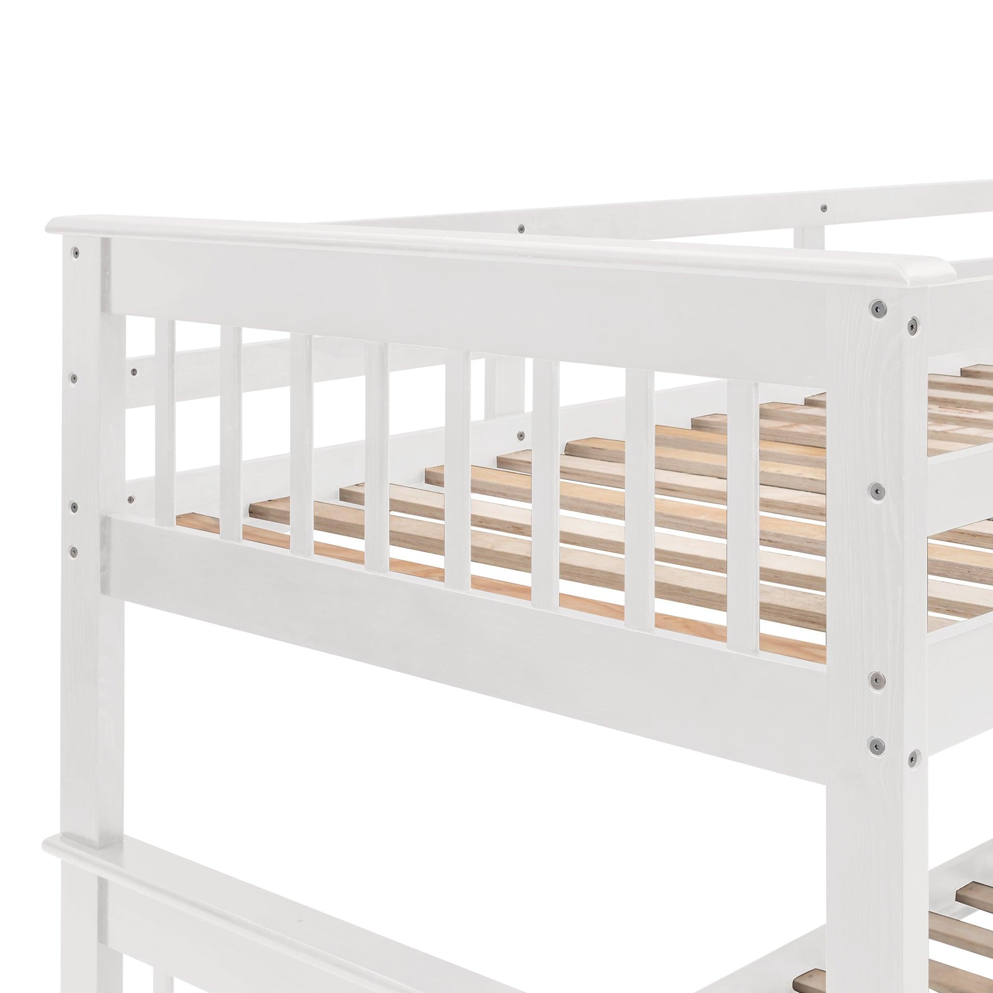 Twin Over Full Bunk Bed with Drawer andStorage Staircase - White