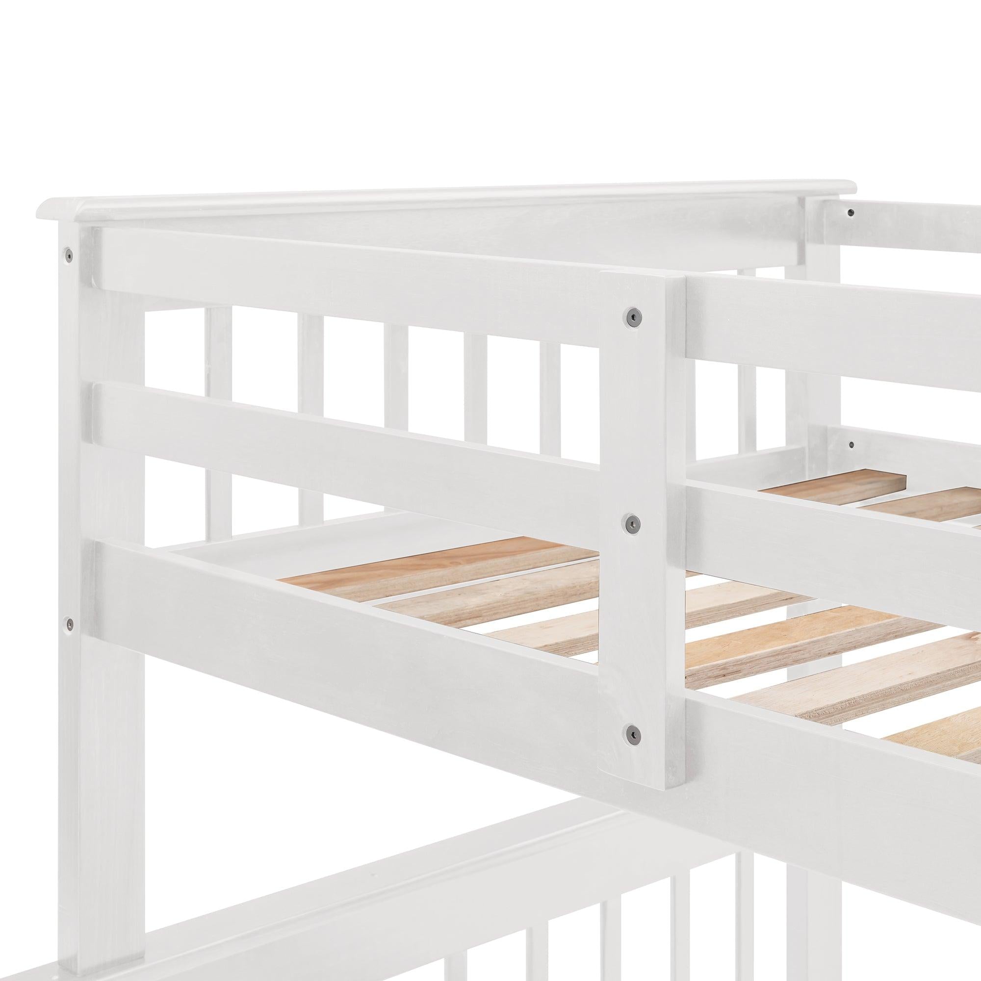 Twin Over Full Bunk Bed with Drawer andStorage Staircase - White