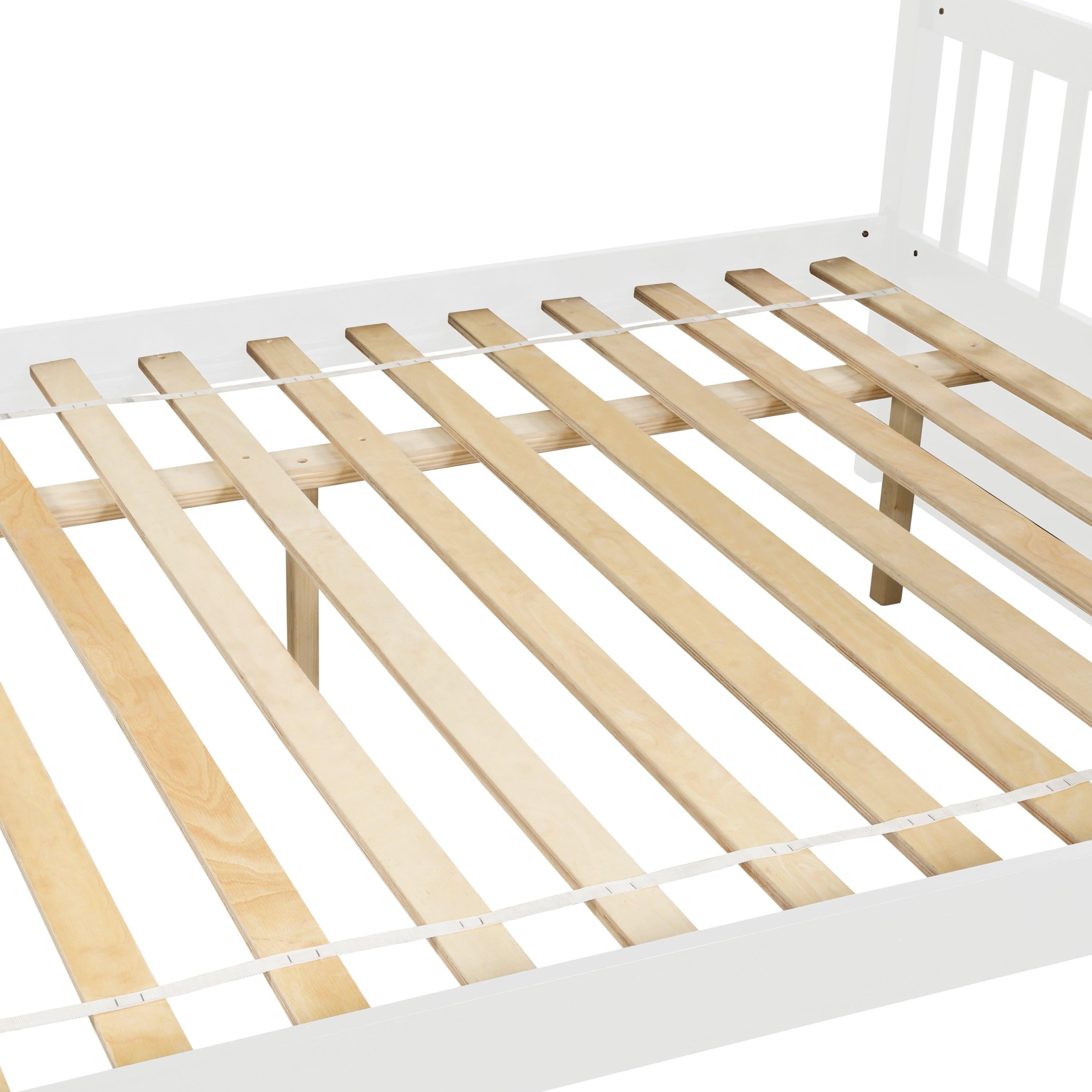 Full Over Full Convertible Bunk Bed with Twin Size Trundle and Safety Rails - White