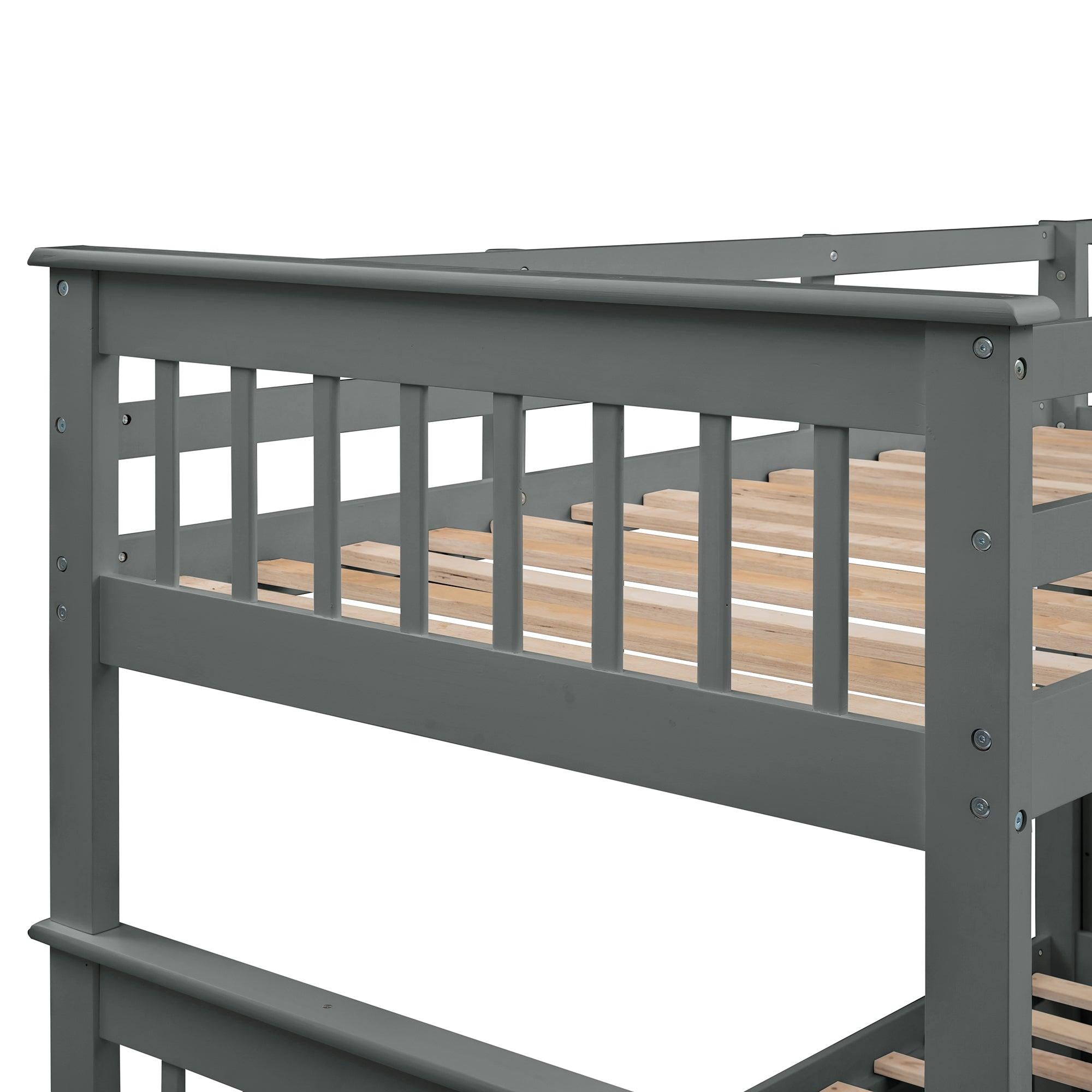 Twin over Full Bunk Bed with Twin size Trundle,Storage Staircase and Guard Rail - Gray